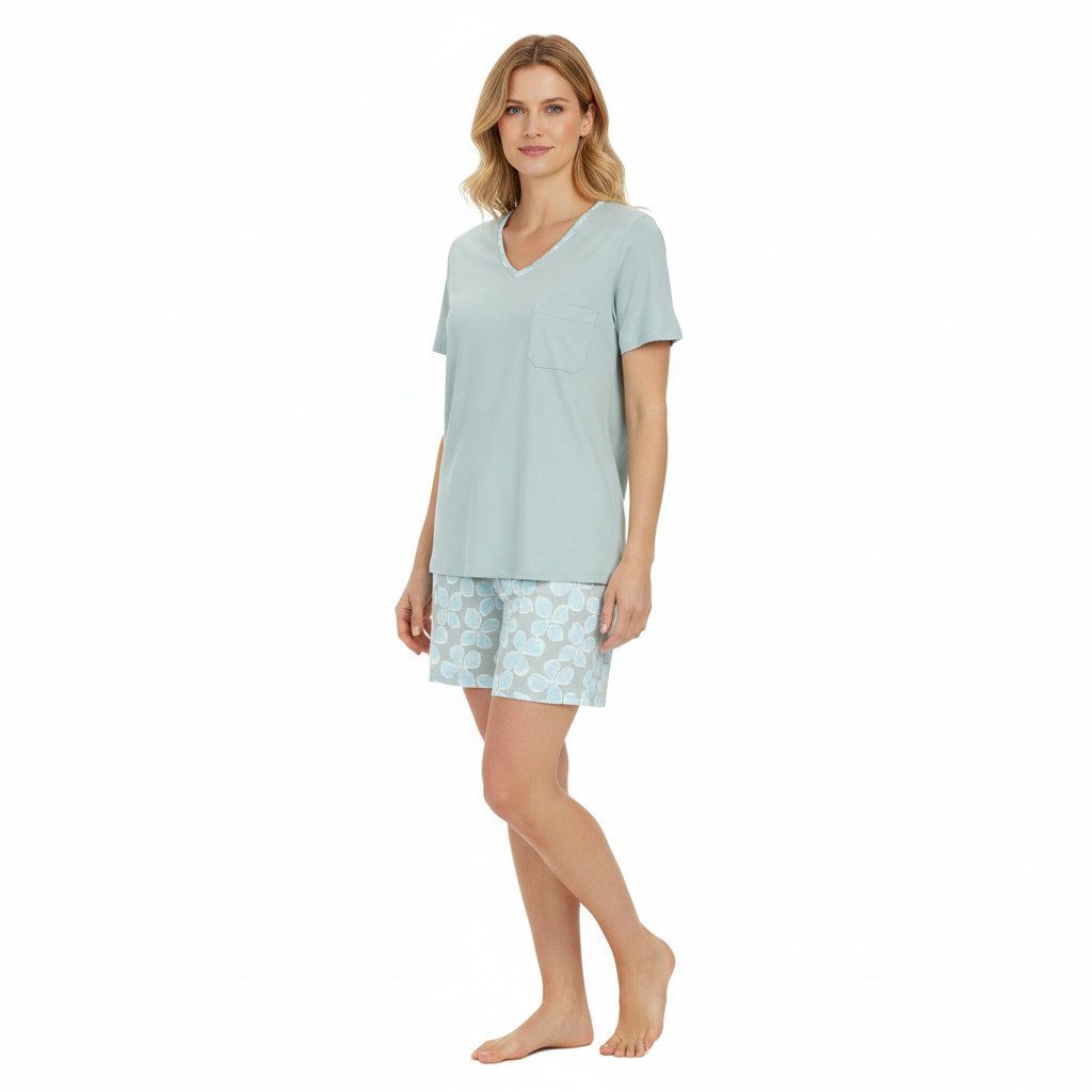 Ringella Shorty Kurzarm mit V-Ausschnitt und gemusterter Shorts (2 tlg) 50% Baumwolle 50% Modal
