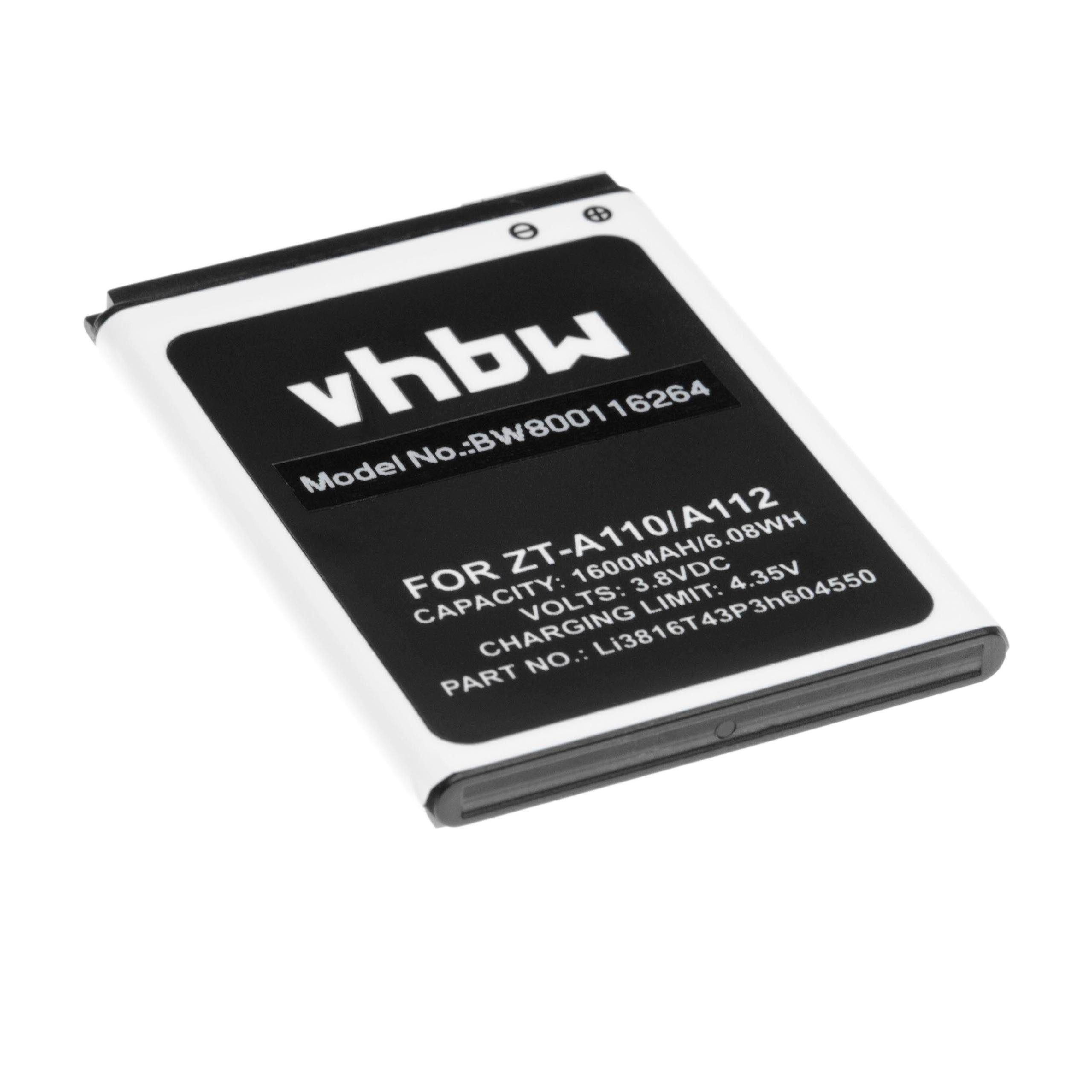 vhbw Smartphone-Akku Ersatz für ZTE Li3715T42P3h604550, Li3816T43P3h604550 für Mobilfunk (1600mAh, 3,8V, Li-Ion) 1600 mAh