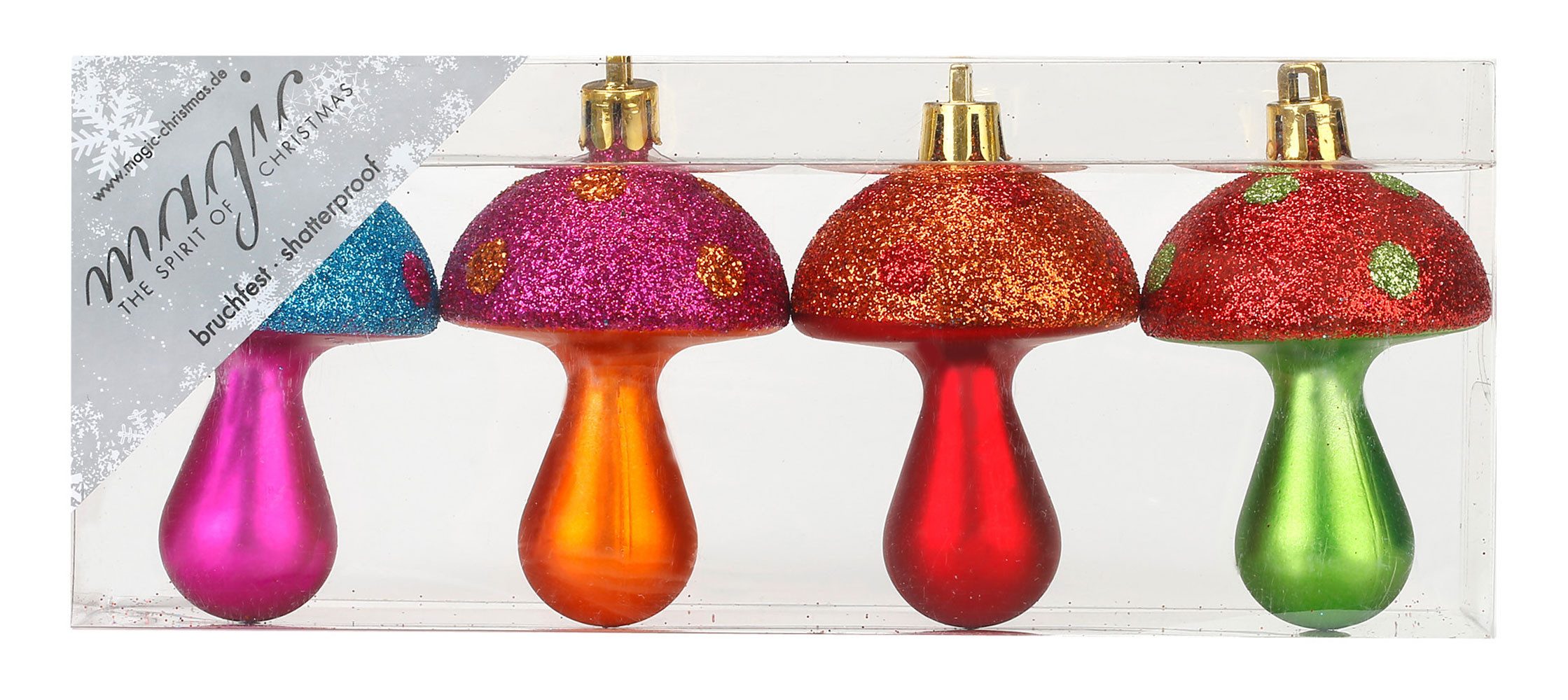 Holly & Jolly Christbaumschmuck, Christbaumschmuck Pilze 6,5cm Kunststoff 4er Set - Mille Fiori