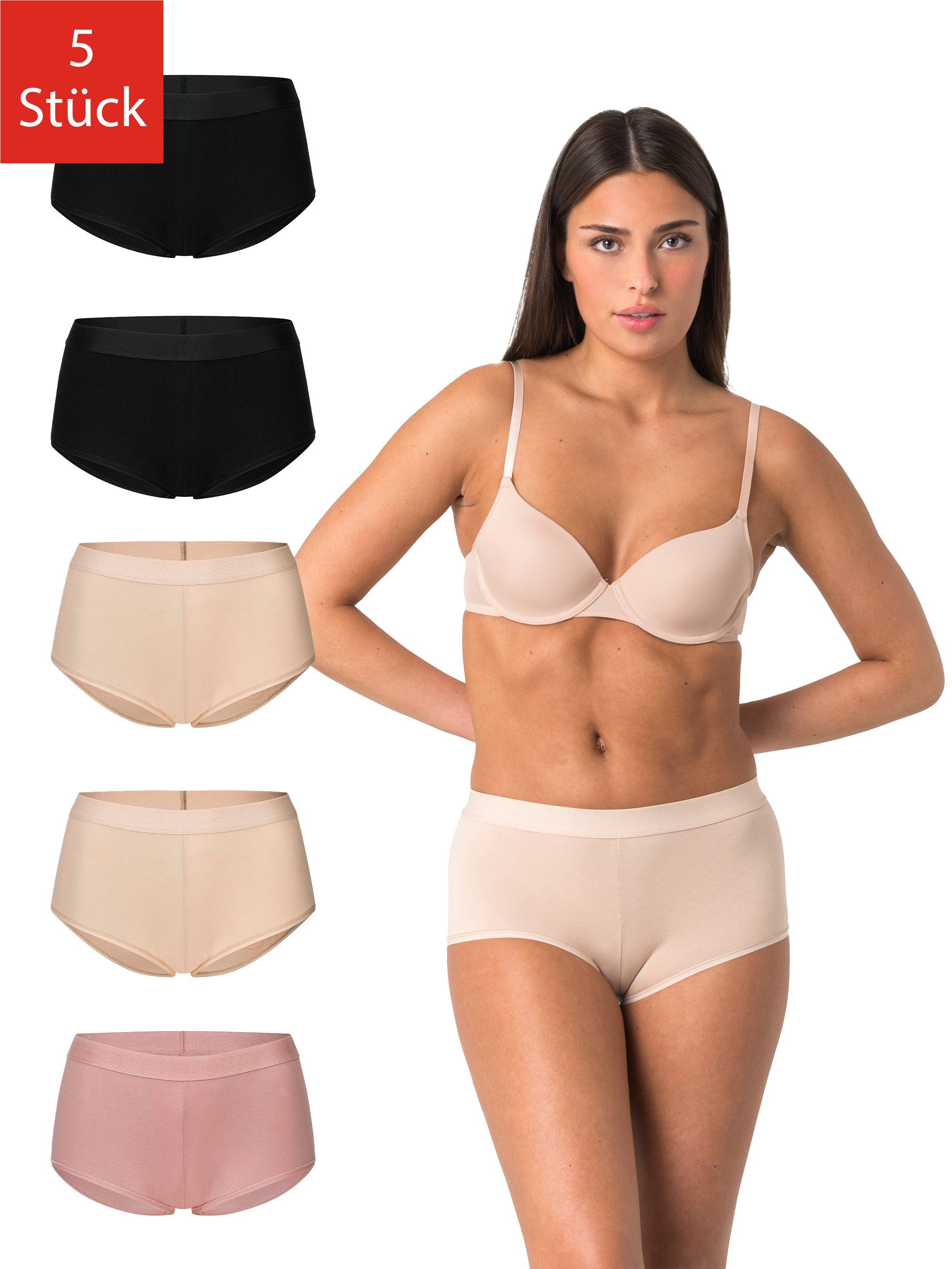 Elsie High-Waist-Panty Unterhosen Damen Hipster Short Hohe Taille aus 95% Baumwolle Stretch (Packung, 5-St., 5er-Pack) Bequeme Unterwäsche Frauen Taillenslip Slip Damen Hüftslip