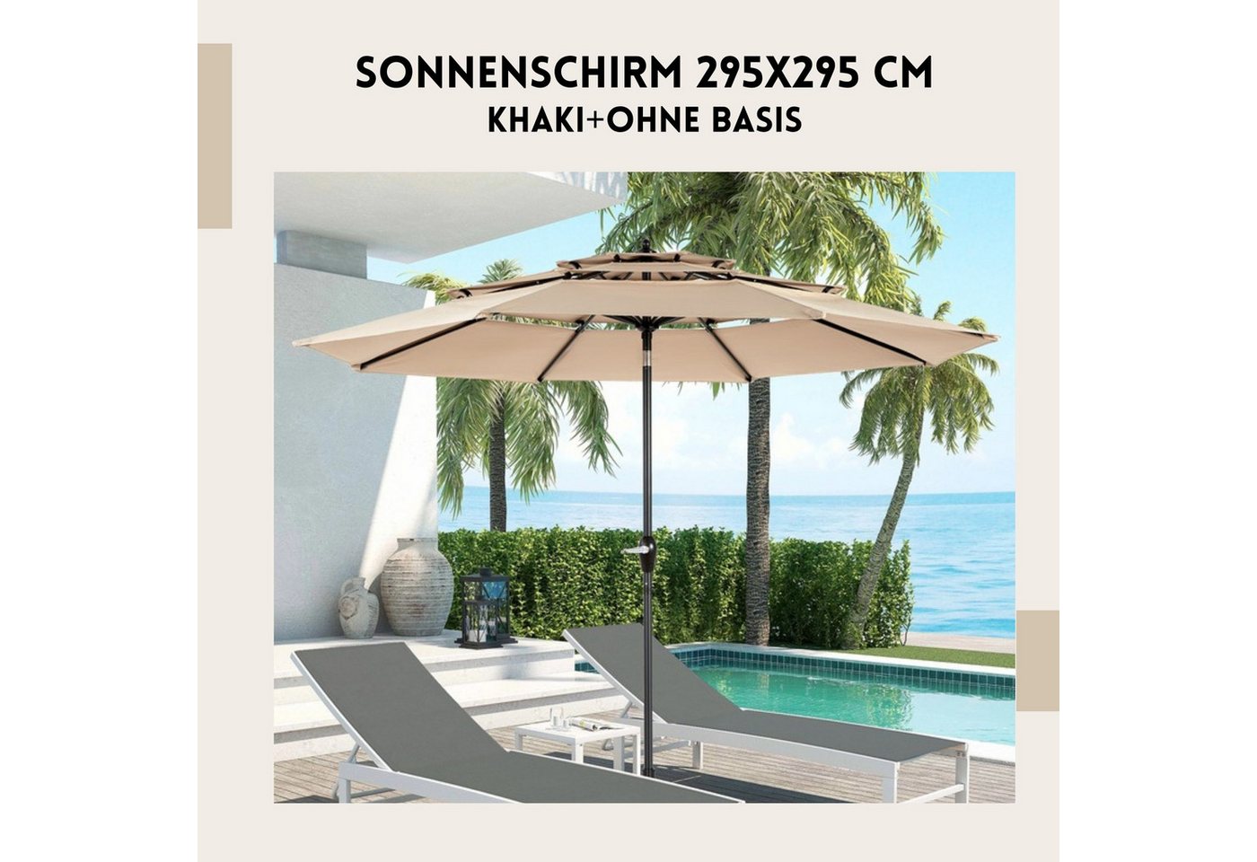 Thumbnail - SeedWave Sonnenschirm 295x295 cm mit wasserdichtem Polyester, 3-lagigem Winterfestem Schirm, 360° Drehung, praktische Ku...