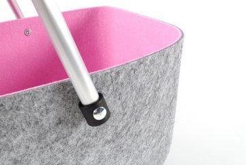 Kobolo Einkaufskorb Filzkorb aussen grau innen rosa mit klappbaren Aluhenkeln, 12,5 l