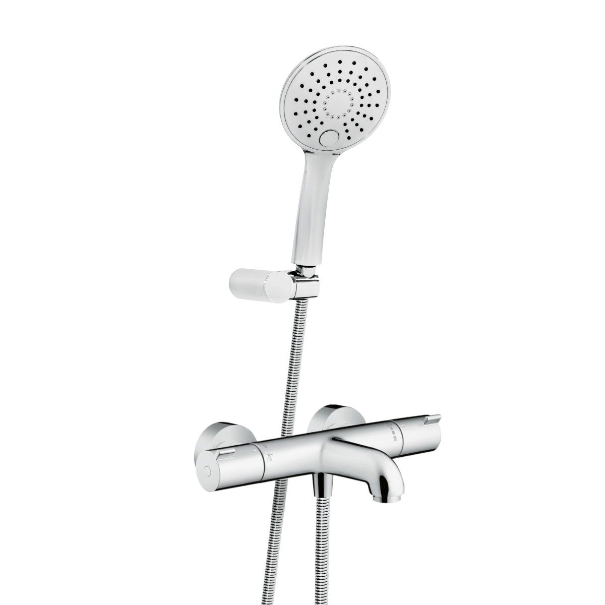 hansgrohe Wannenarmatur Ecostat 1001 CL mit Handbrause oder Regendusche, Sicherheitssperre 40° (Spar-Set) Wannenthermostat mit Eco-Funktion in Modern-Design, Wandmontage, chrom