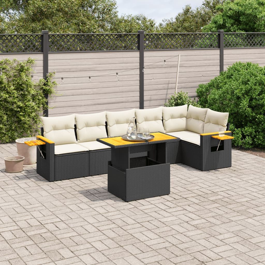Garten-Essgruppe Garten-Sofagarnitur aus PE-Rattan Schwarz 100x55x44/73 cm