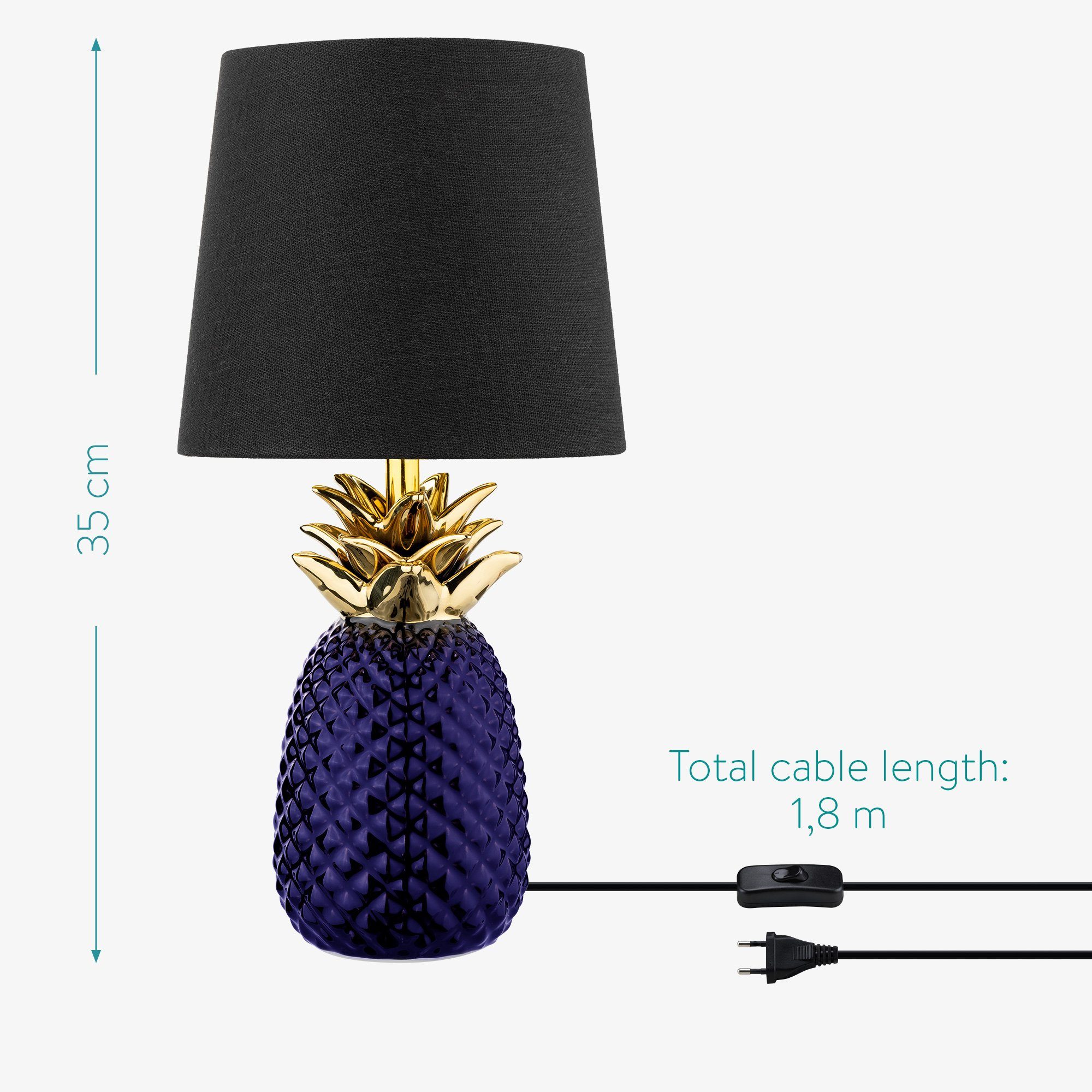 - Tischlampe - Design Gewinde 35cm mit Navaris Dekolampe Tischleuchte E14 Purple Ananas hoch Hyacinth