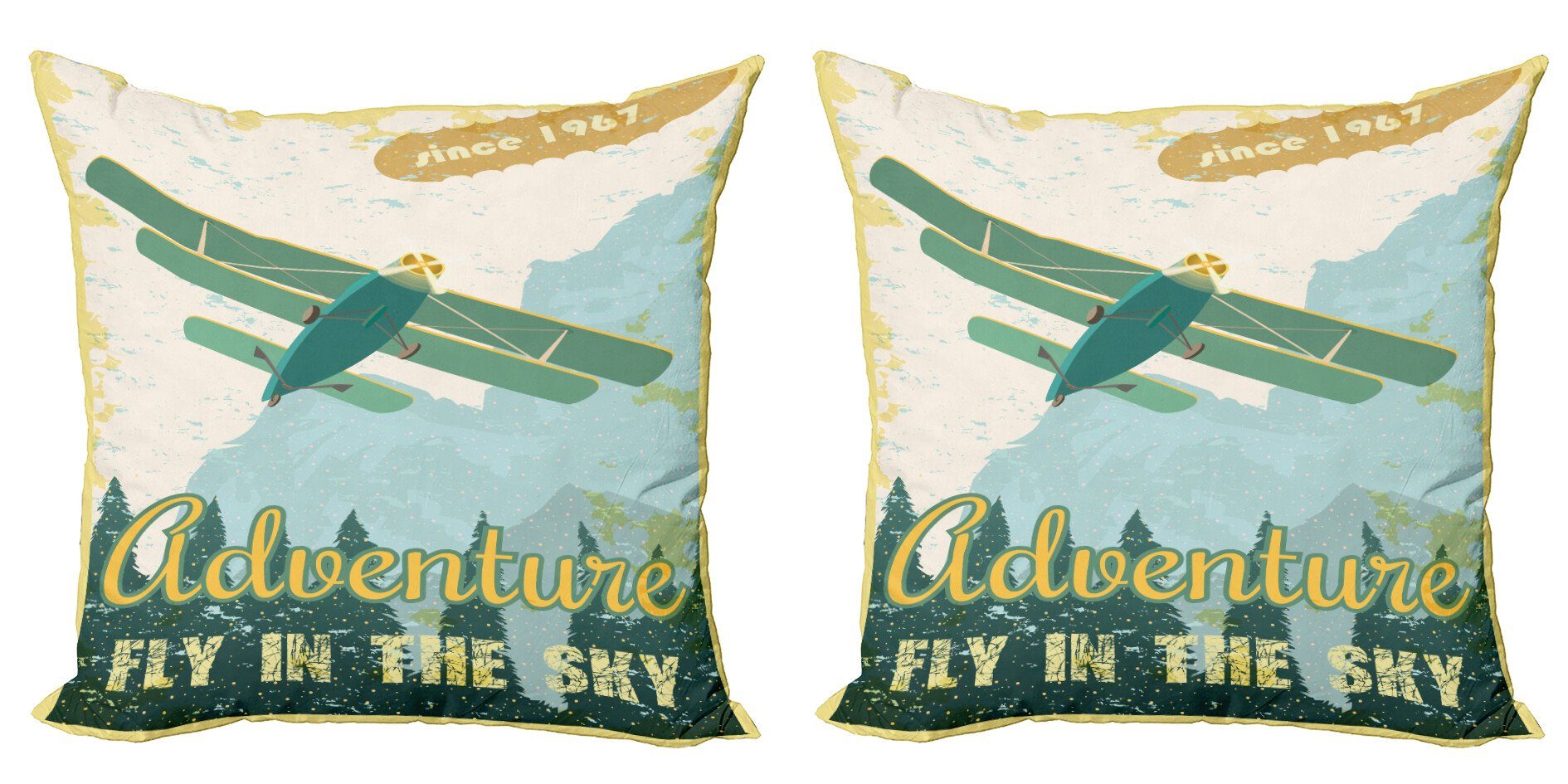 Kissenbezüge Modern Accent Doppelseitiger Digitaldruck, Abakuhaus (2 Stück), Jahrgang Abenteuer in Sky Flugzeug