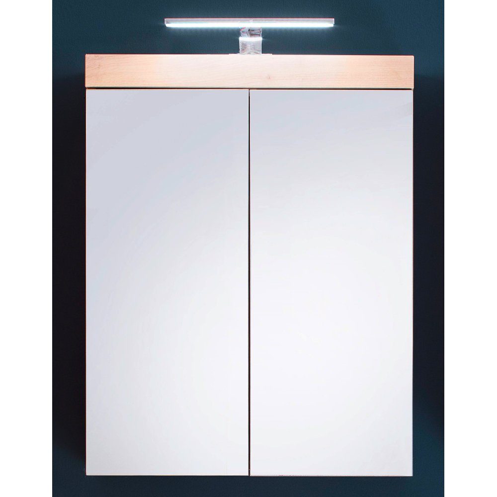 Lomadox Spiegelschrank ALTENA-19 mit 2 Türen inkl. Beleuchtung in Asteiche Nb., B/H/T: ca. 60/77/17 cm