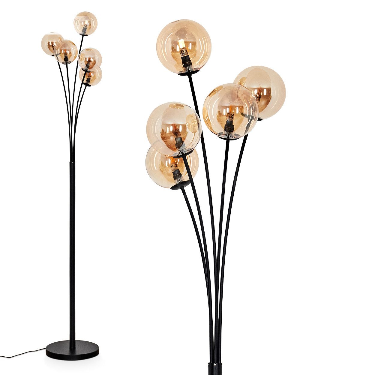 hofstein Stehlampe dimmbare Stehlampe aus Metall/Glas in Schwarz/Bernsteinf günstig online kaufen