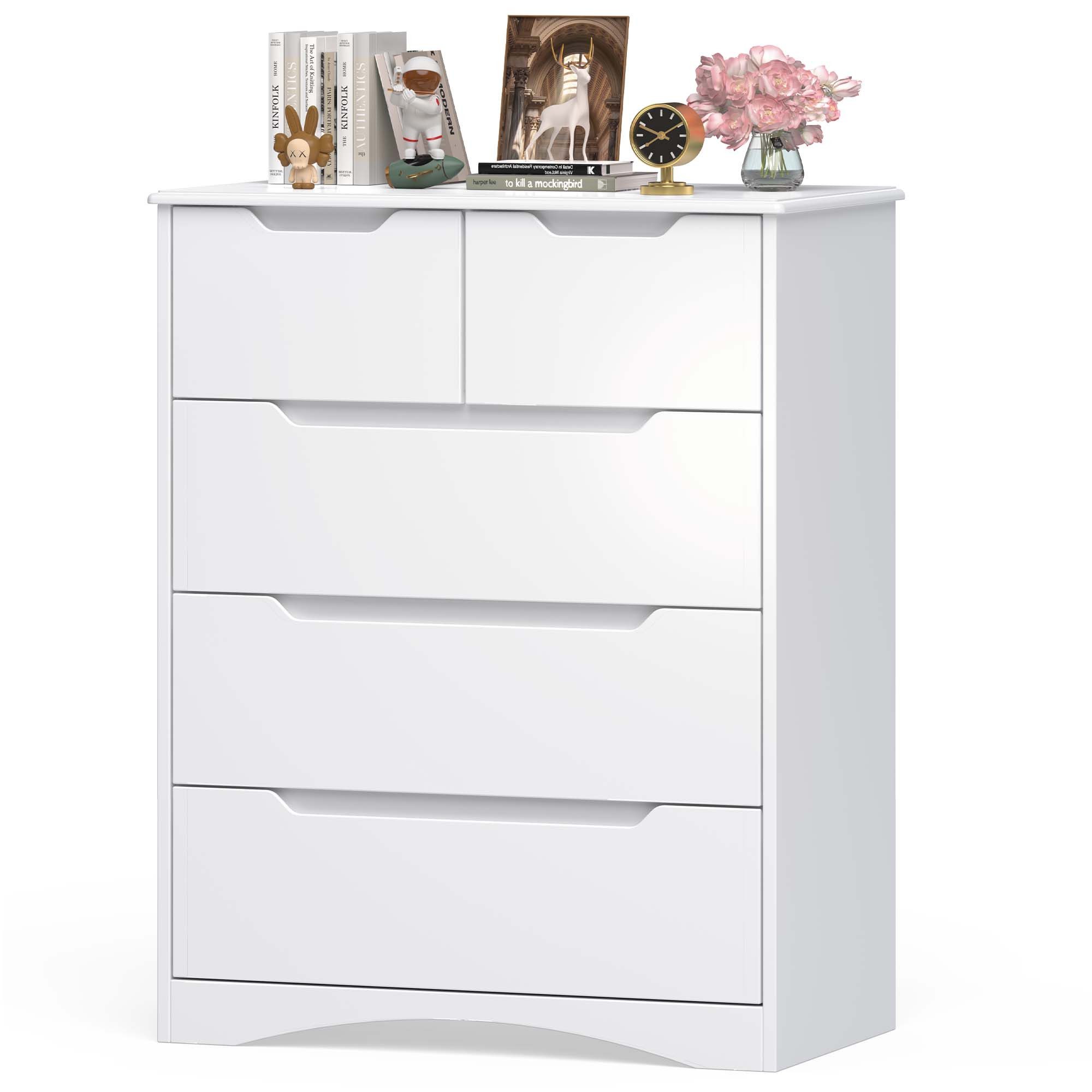 Blishom Kommode 5 Schubladen, Schlafzimmerkommode Holz, 72 x 41 x 94 cm, Sideboard Wohnzimmer mit Kippschutz