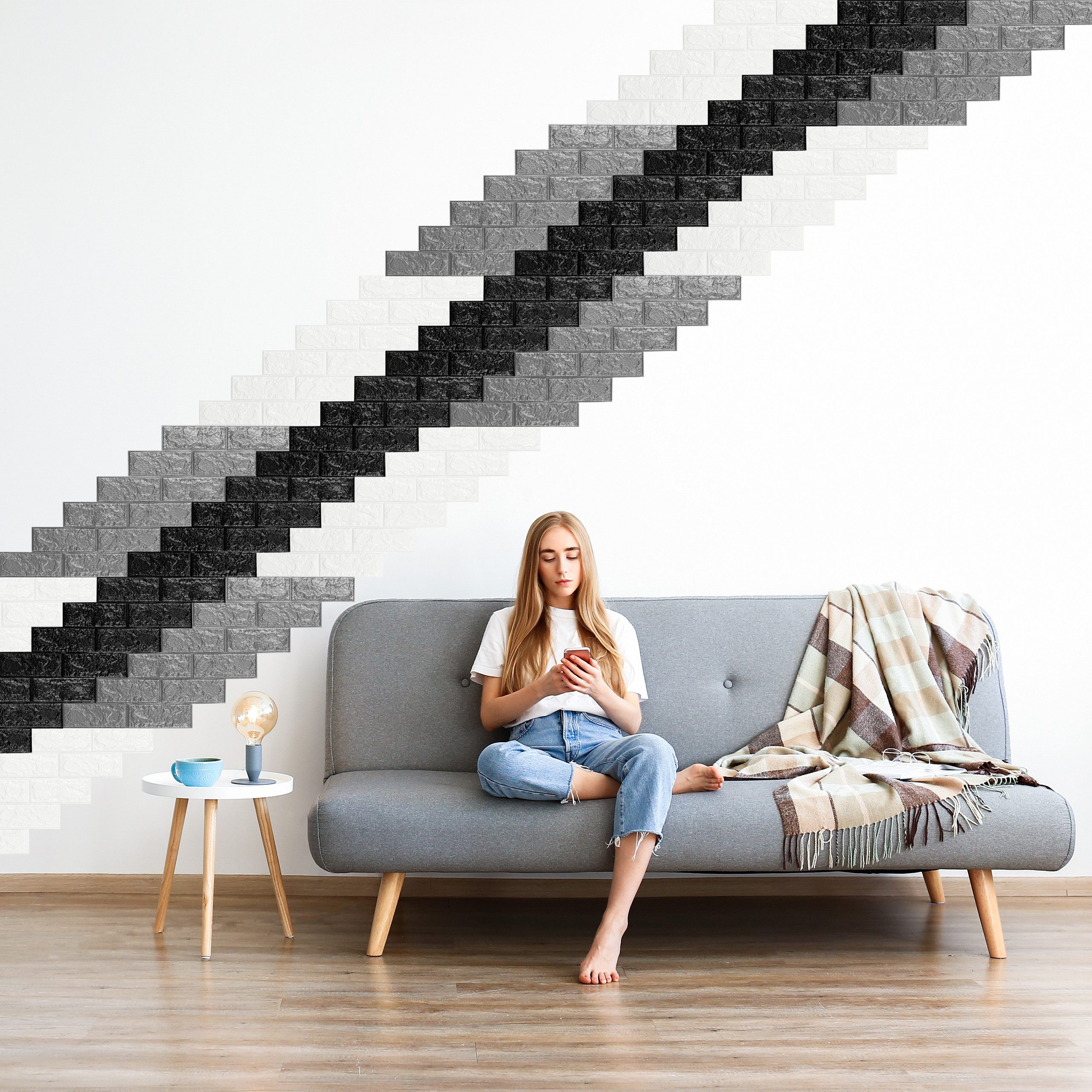 relaxdays Wandpaneel Wandpaneele selbstklebend im Set, (5-tlg) schwarz, 5er-Pack