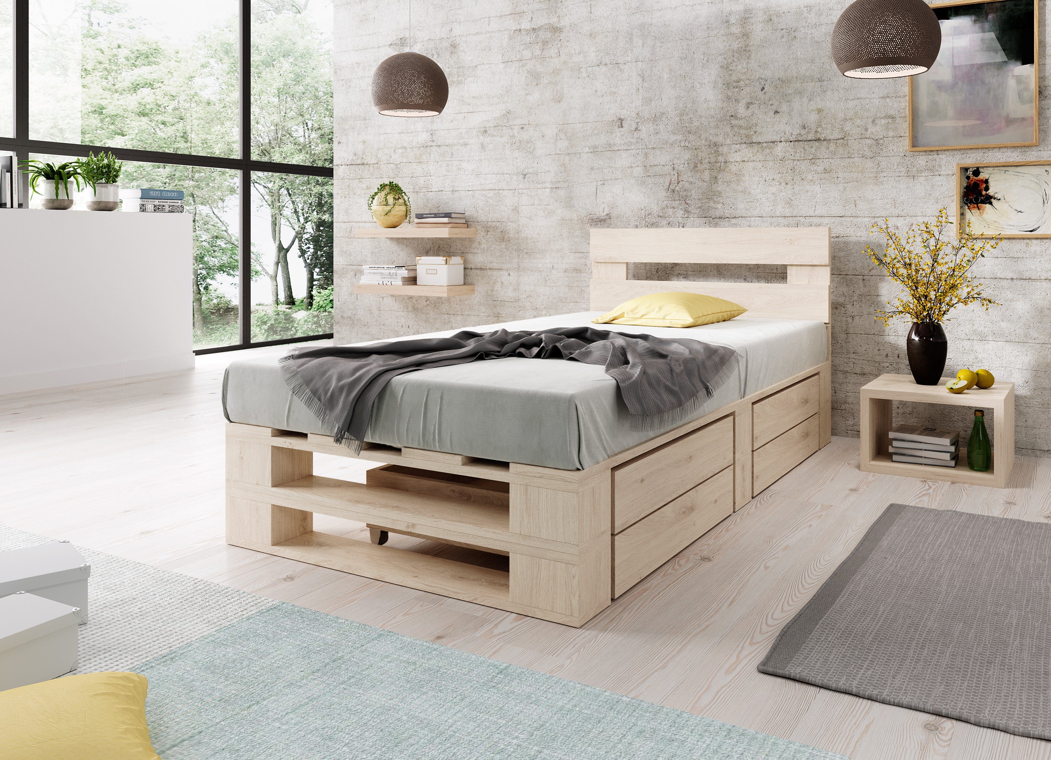 sunnypillow Palettenbett M2 aus Holz mit günstig online kaufen