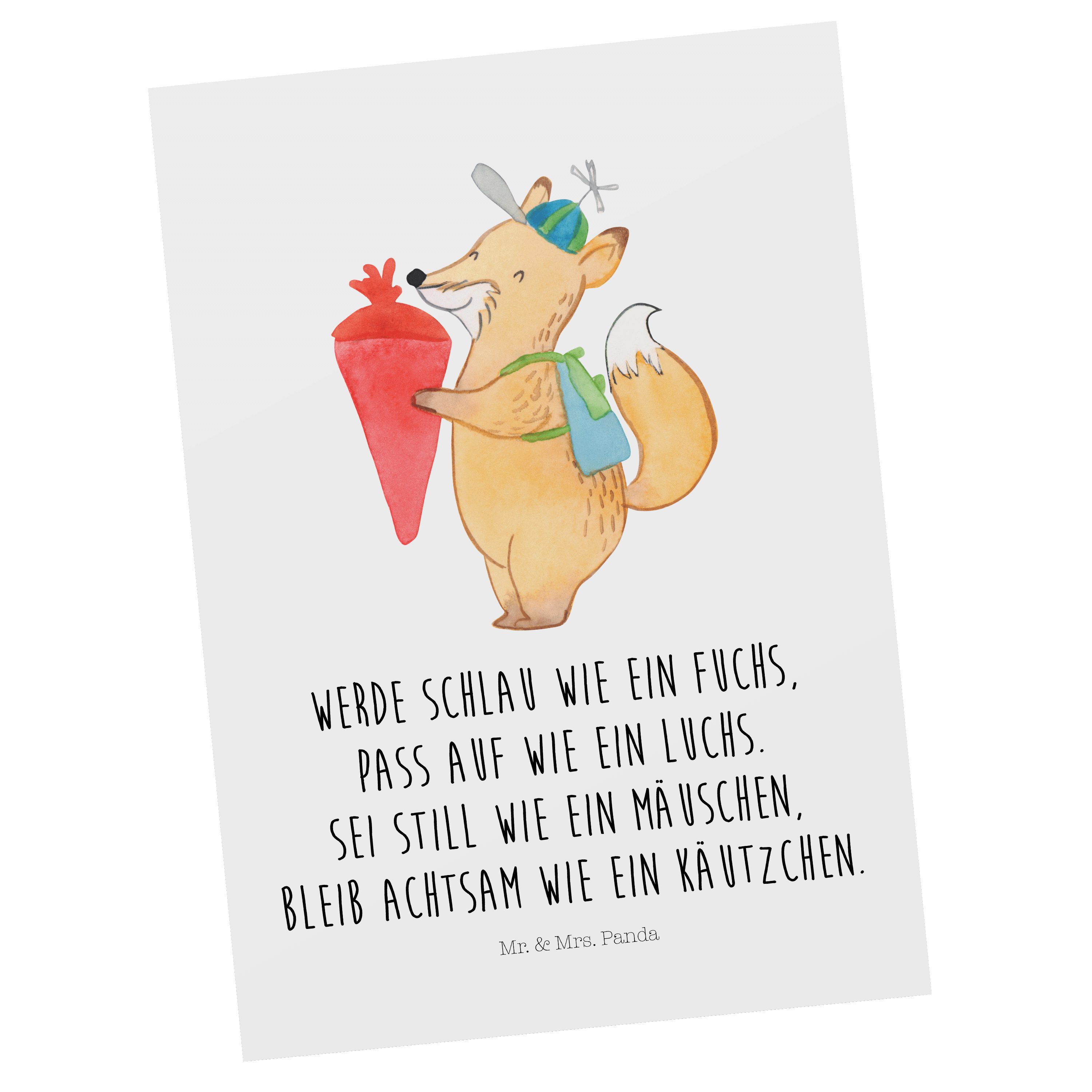 Mr. & Mrs. Panda Postkarte »Fuchs Schulkind Weiß Geschenk