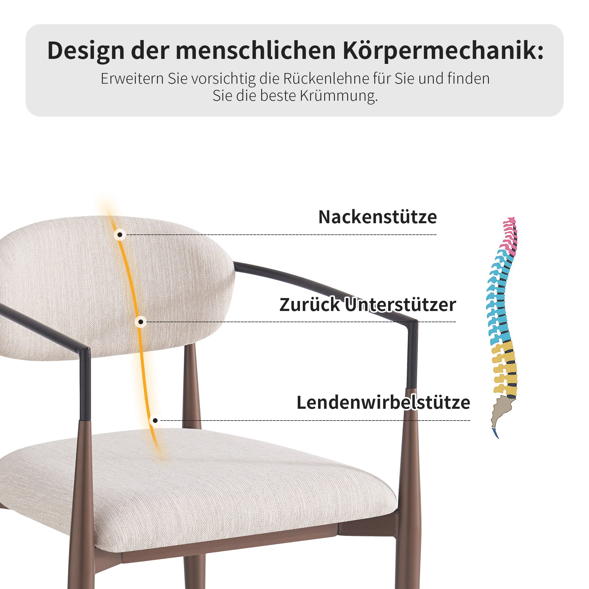 OKWISH Esszimmerstuhl Freizeitstuhl,Luxus-Stuhl,Make-up-Stuhl (Ergonomischer Esszimmerstuhl aus hochwertigem Leinenstoff – Verstellbare Metallbeine, atmungsaktiv und komfortabel, 2 St)