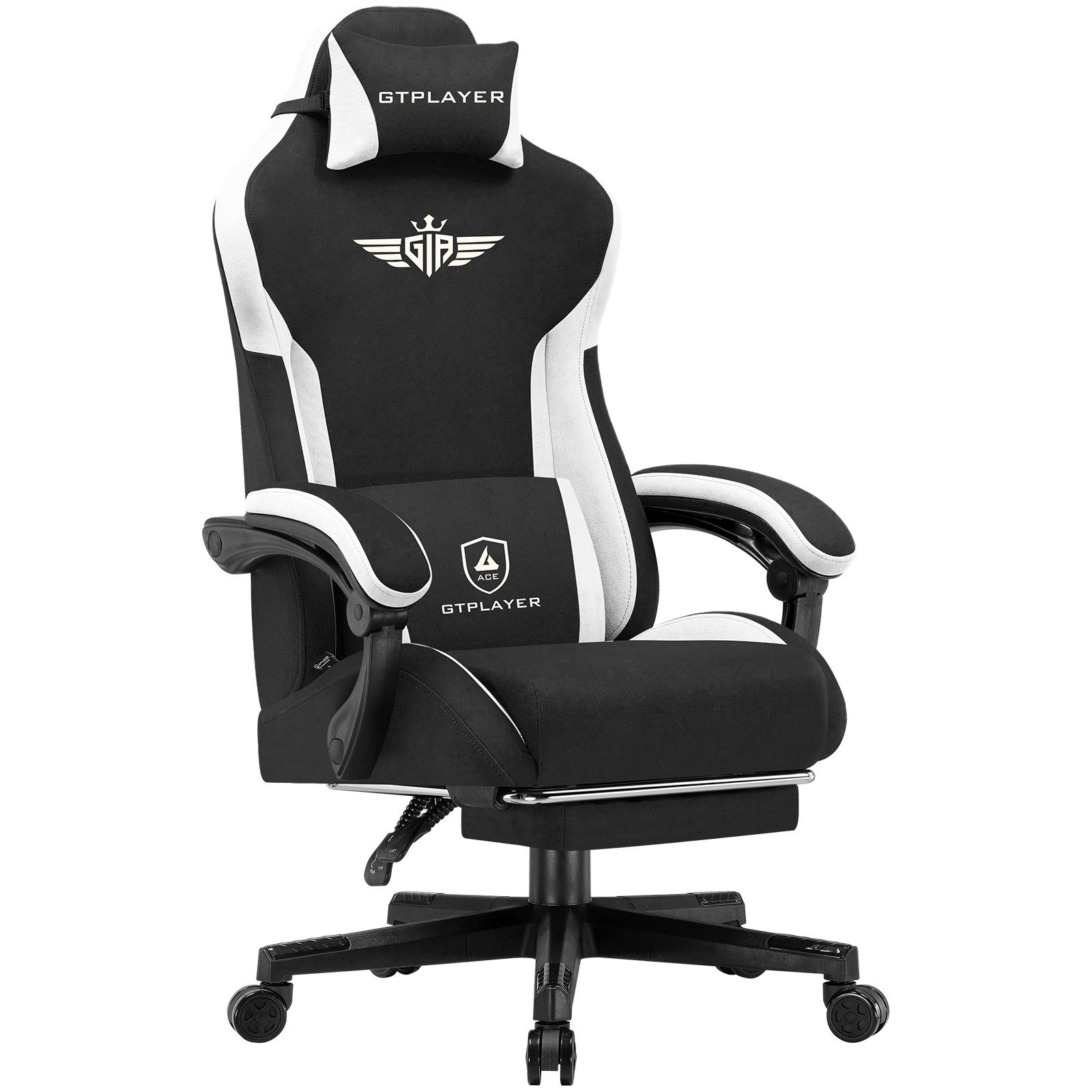 GTPLAYER Gaming-Stuhl aus Stoff, Bürostuhl mit Integrierte Lendenwirbelstütze, Bürostuhl, Gaming chair mit Federkissen und Fußstütze 136KG