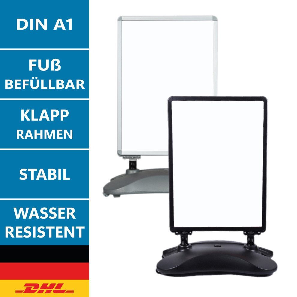 LMG Germany Standtafel Werbeaufsteller, wasserresistent, 32 mm Rahmendicke, Aluminium, A1, DIN A1, doppelseitig, wetterfest, mobil, mit Schutzfolien
