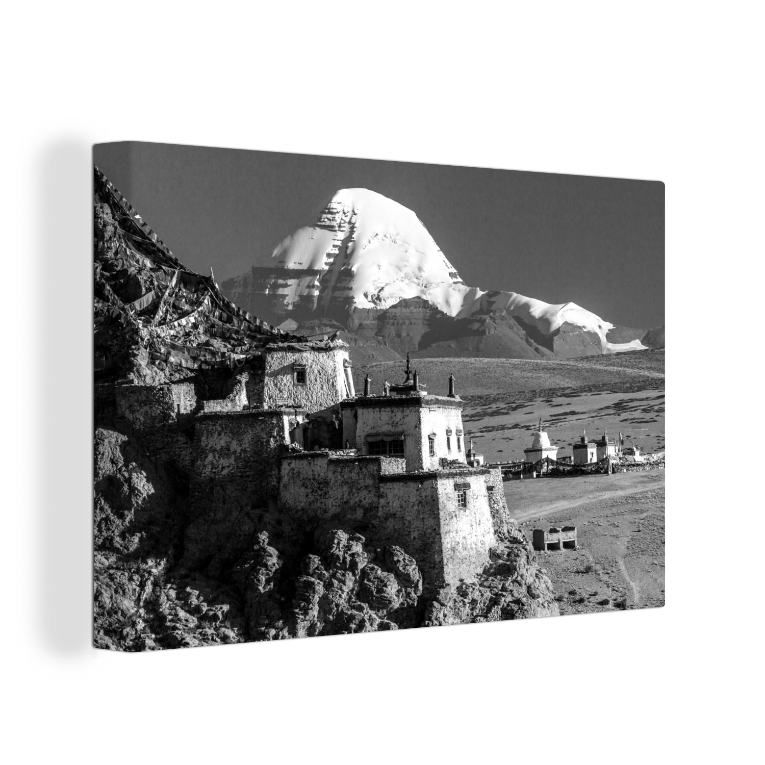 OneMillionCanvasses® Leinwandbild Dämmerung über dem tibetischen Kailash bei China - schwarz-weiß, (1 St), Wandbild Leinwandbilder, Aufhängefertig, Wanddeko, 30x20 cm