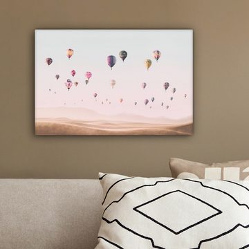 OneMillionCanvasses® Leinwandbild Heißluftballon - Wüste - Himmel - Landschaft - Natur, Beige, Bunt (1 St), Leinwand Bilder Klein, Wand Dekoration 30x20 cm