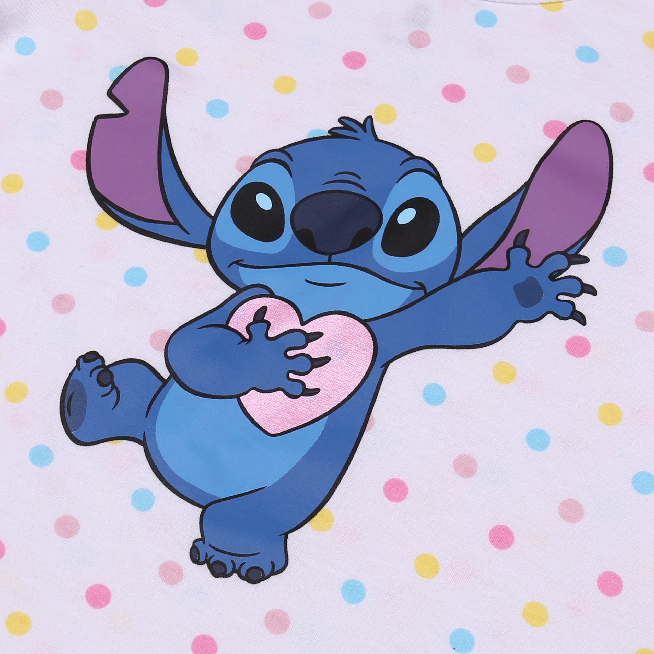 Disney T-Shirt & Shorts Disney Stitch Weiß-rosa gepunktetes Babyset T-Shirt + Shorts 6 Monate