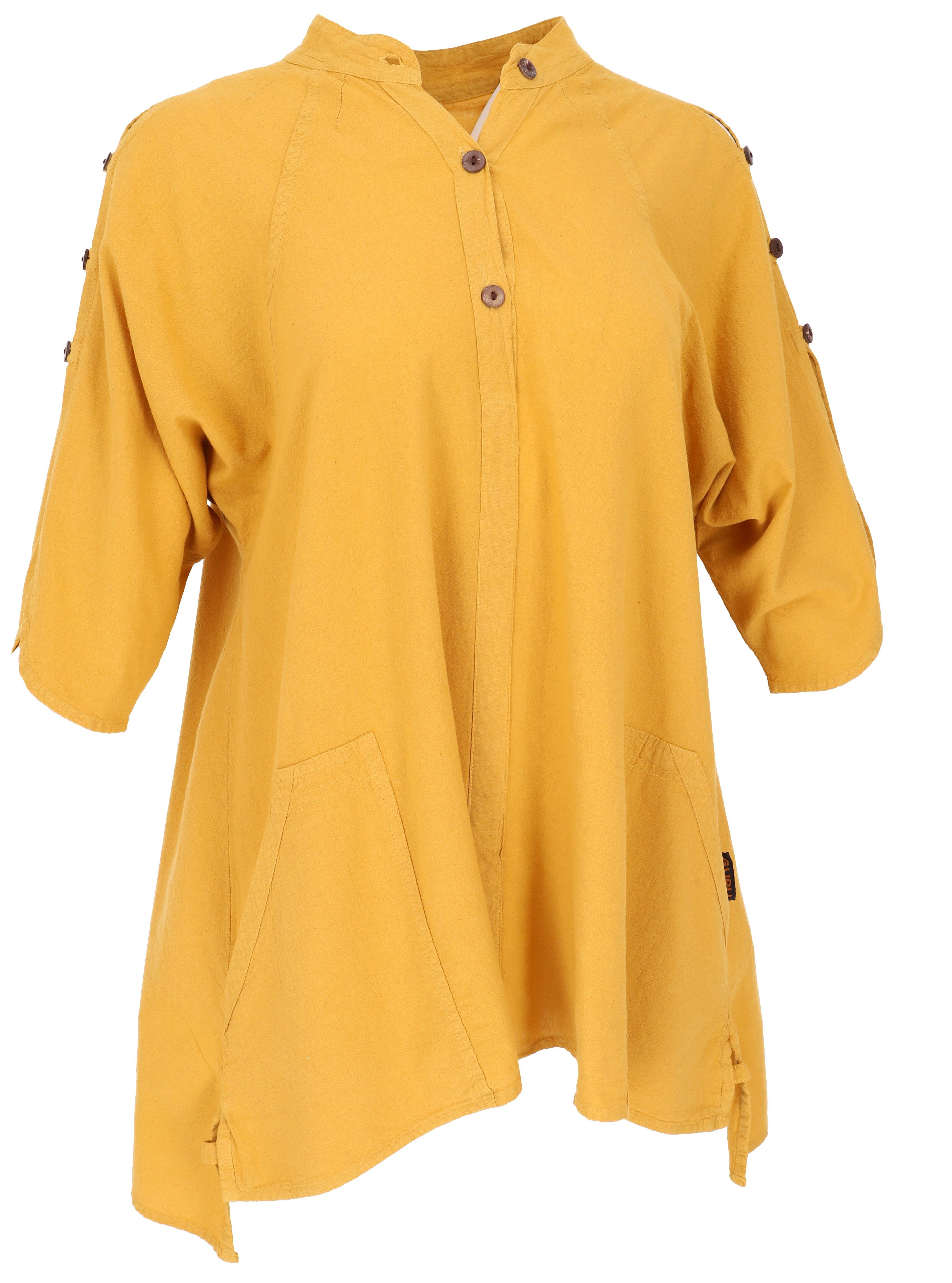 Guru-Shop Longbluse Bequeme Baumwoll-Tunikabluse mit Kokosknöpfen,.. günstig online kaufen