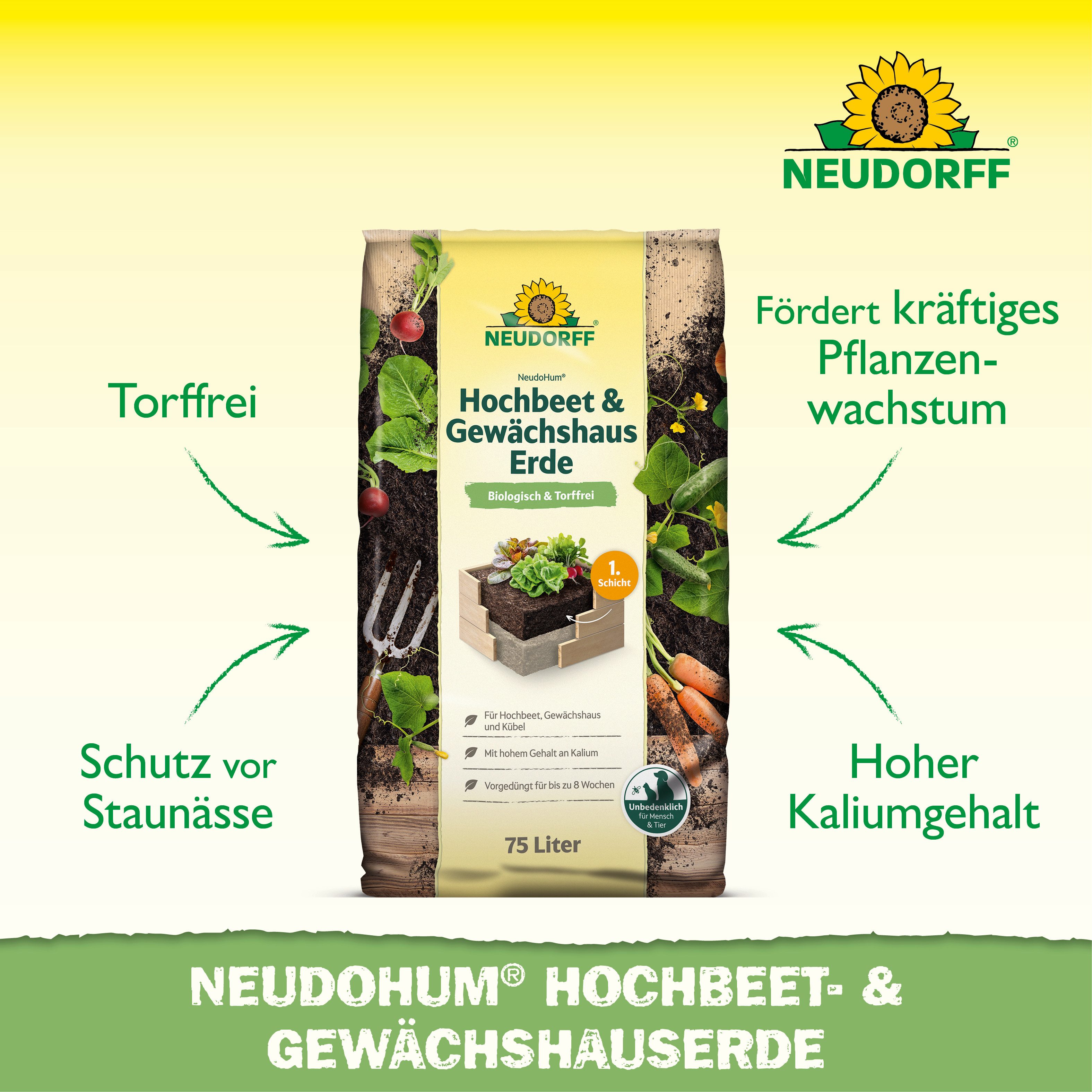 Neudorff Pflanzerde NeudoHum Bio Hochbeet-und GewächshausErde 75 Liter, mit organische Grunddüngung, (Einzelartikel, Für Hochbeet, Gewächshaus & Kübel, fördert  – Bild 2 von 5