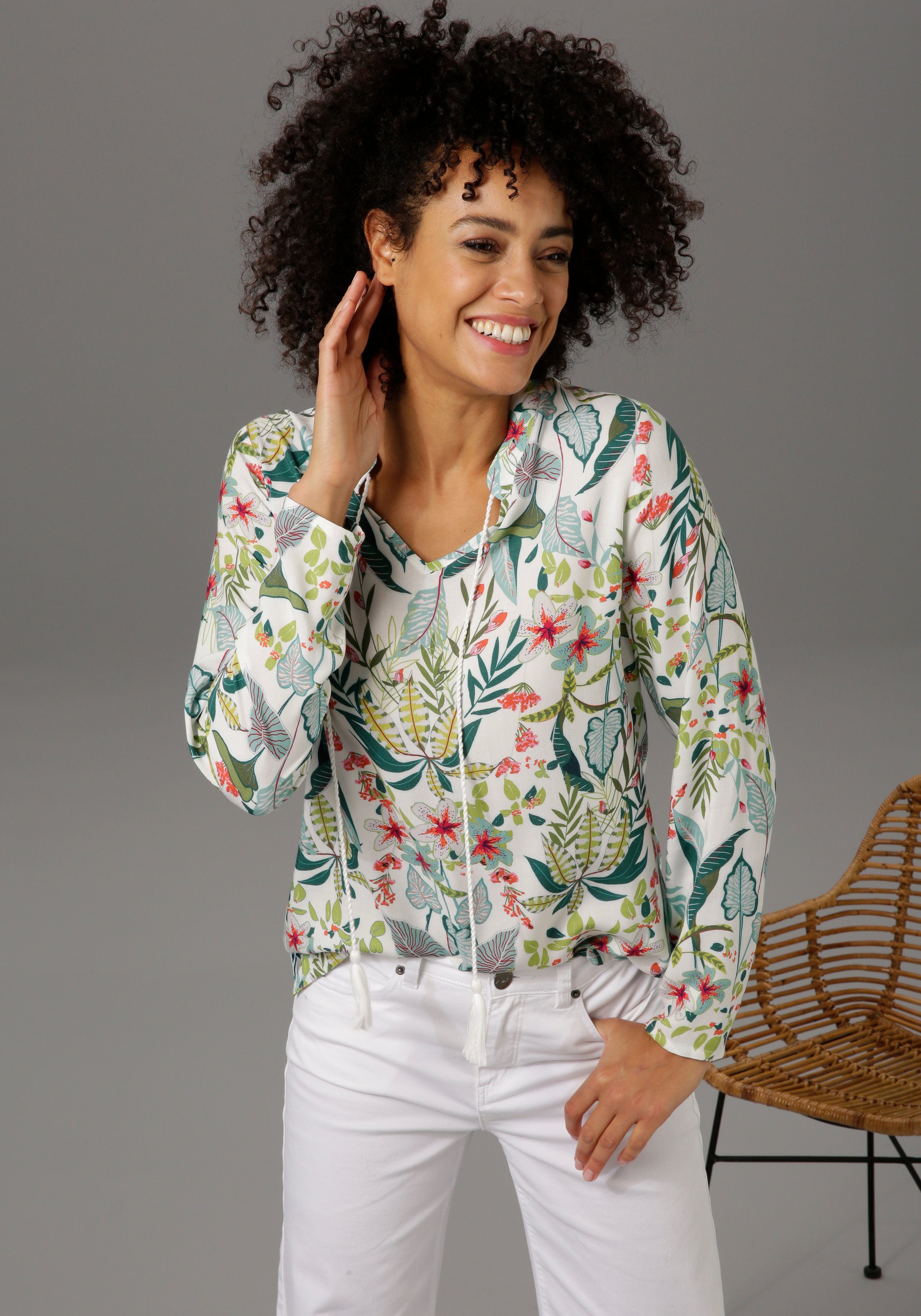 Aniston CASUAL Schlupfbluse mit Blüten und Blättern bedruckt günstig online kaufen
