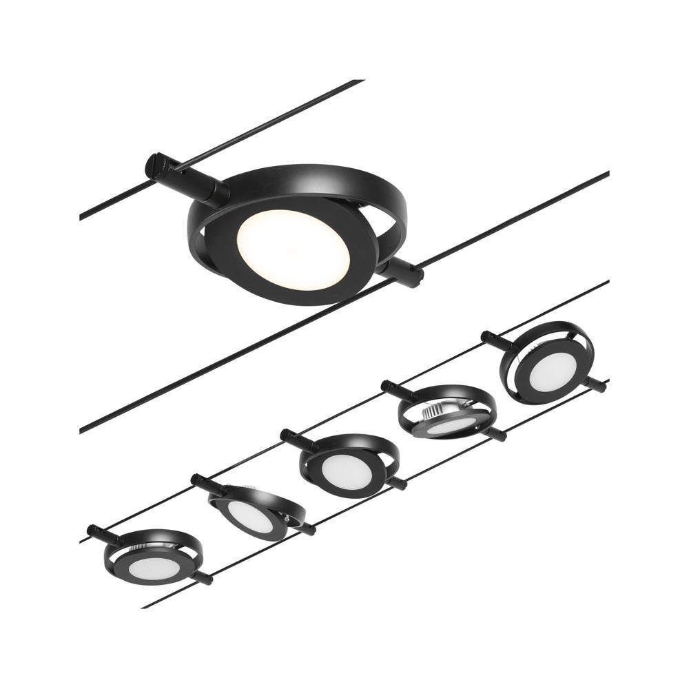 Leuchtmittel Chrom warmweiss, keine in LED enthalten: LED, Angabe, 5x verbaut, Deckenleuchte Basisset und Schwarz-matt Ja, fest 4,5W, Roundmac Paulmann Seilsystem Seilsystem