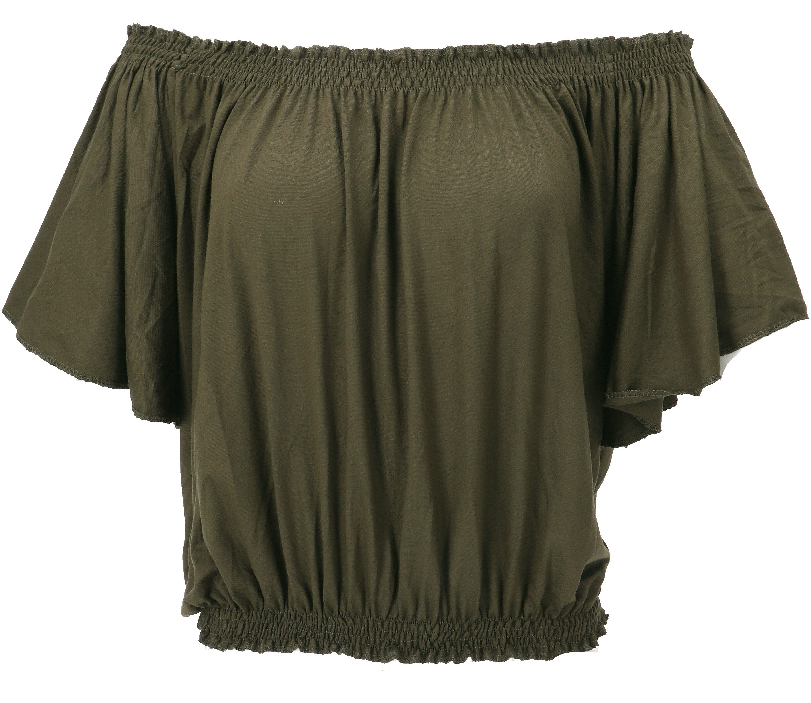 Guru-Shop T-Shirt Schulterfreies Top, Carmen Shirt - olivgrün Festival, Eth günstig online kaufen