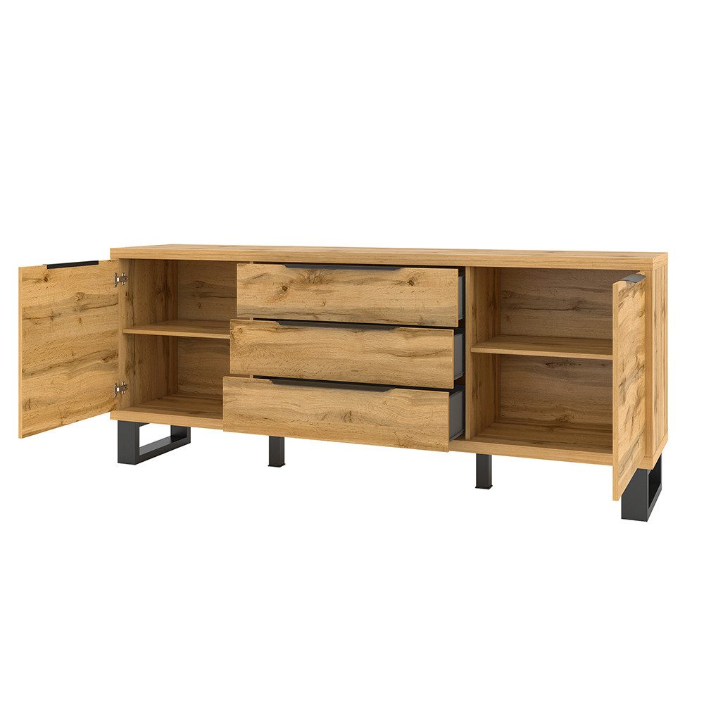 Lomadox Sideboard HENDERSON-83, Wohn-/Esszimmer Sideboard in Wotan Eiche Nb., B/H/T ca. 201/83/45 cm