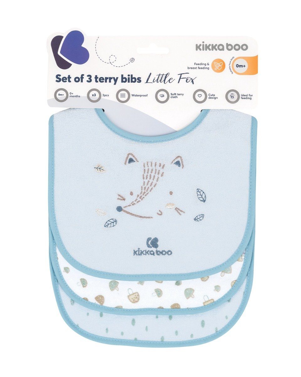 Baumwolle Kikkaboo blau Klettverschluss wasserfest Little Fox (1-St), Lätzchen 100% Babylatz 3-tlg Set,