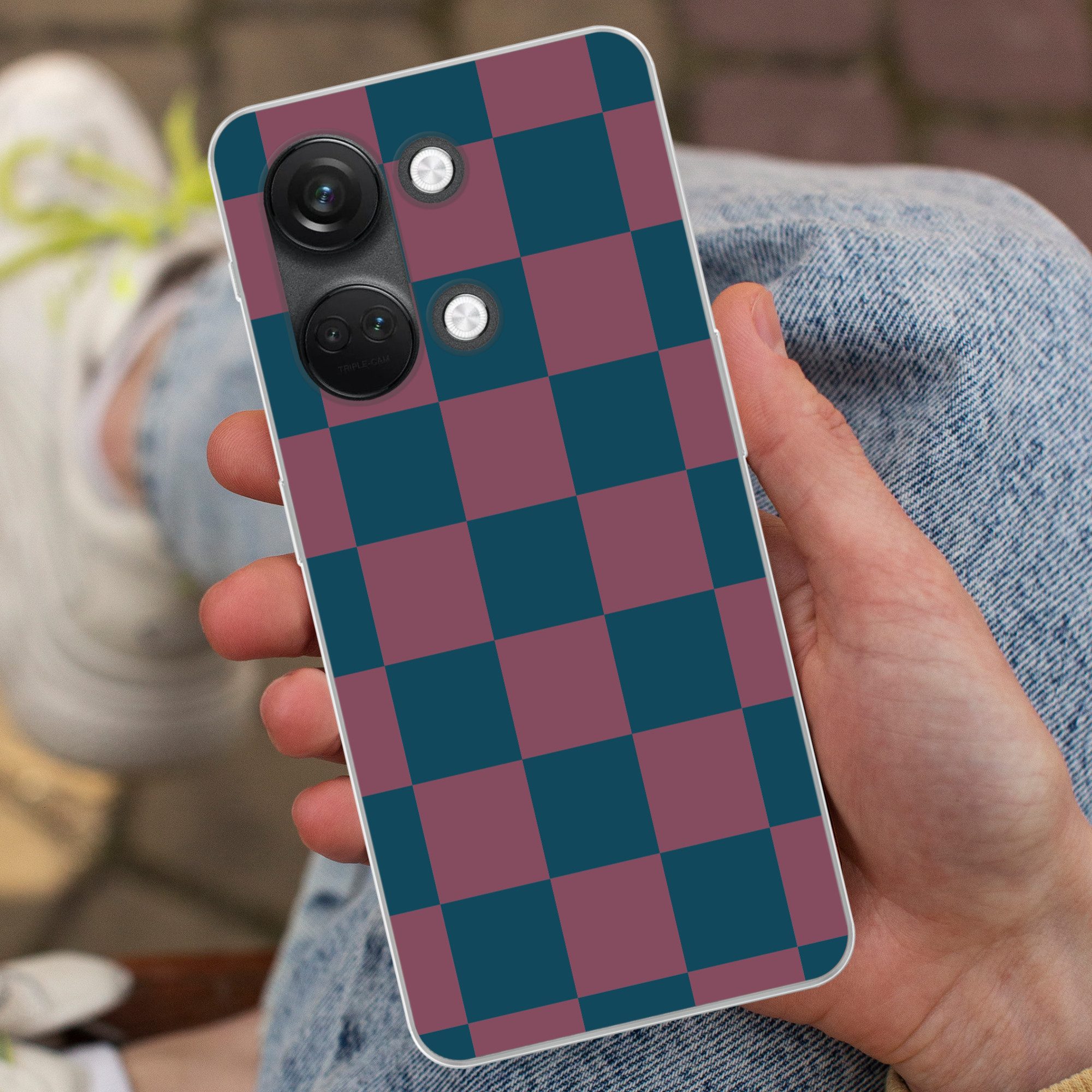 MuchoWow Handyhülle für OnePlus Nord 3 Schachbrett Druck - Blau - Rot - Würfel, Phone Case, Silikon, Schutzhülle Dünn