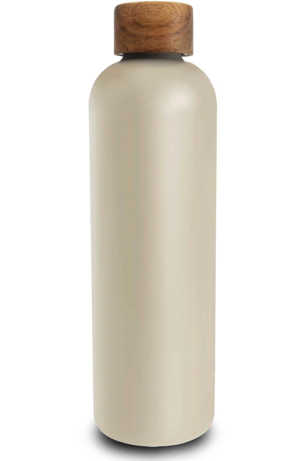 TRENDY AND NEW Trinkflasche T&N Edelstahl Trinkflasche 1 Liter - Wood Edition, Thermosflasche 1l für Büro, auslaufsichere, robuste, isolierte Wasserflasche 1000ml für Kohlensäure, Thermoskanne für unterwegs, Isolierflasche für Tee & Kaffee, hält 14h HEISS 29h EISKALT, Flasche für Sprudel-Wasser Mud Grey