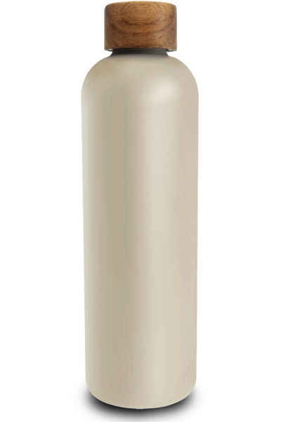 TRENDY AND NEW Trinkflasche »T&N Edelstahl Trinkflasche 1 Liter - Wood Edition«, Thermosflasche 1l für Büro, auslaufsichere, robuste, isolierte Wasserflasche 1000ml für Kohlensäure, Thermoskanne für unterwegs, Isolierflasche für Tee & Kaffee, hält 14h HEISS 29h EISKALT, Flasche für Sprudel-Wasser