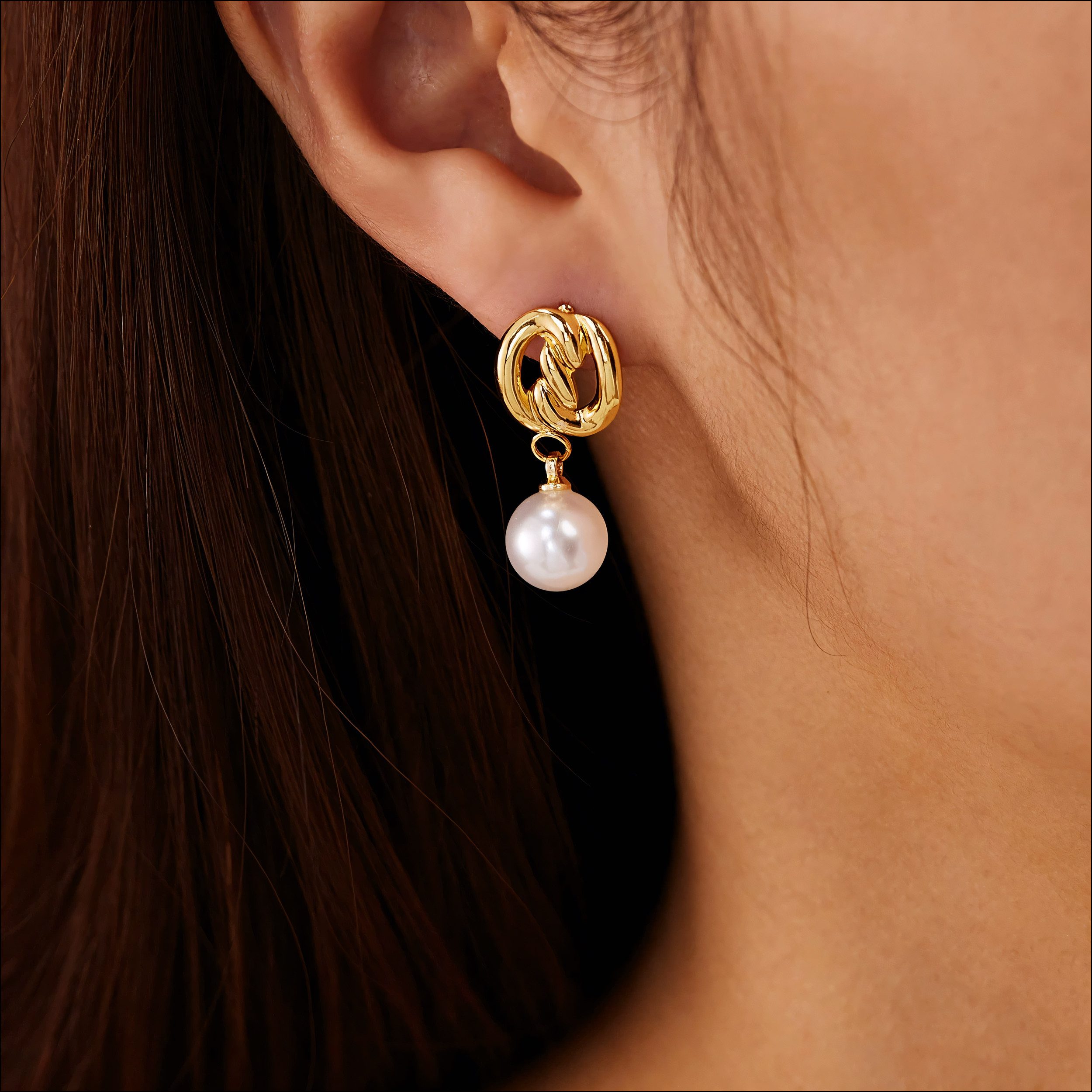 Firetti Paar Ohrstecker Schmuck Geschenk Edelstahl Ohrschmuck Ohrringe Knoten, mit Perle (synth) – Bild 4 von 4