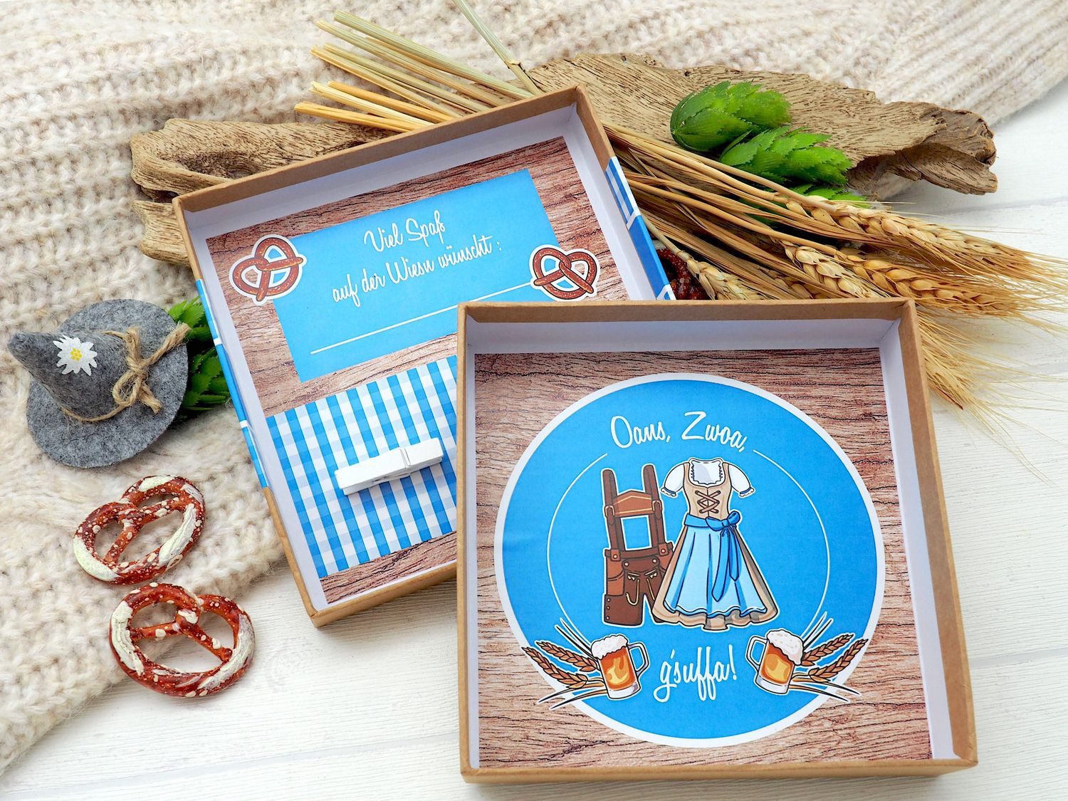 ZauberDeko Geschenkbox Geldgeschenk Oktoberfest Blau Verpackung Geschenk Natur Gutschein