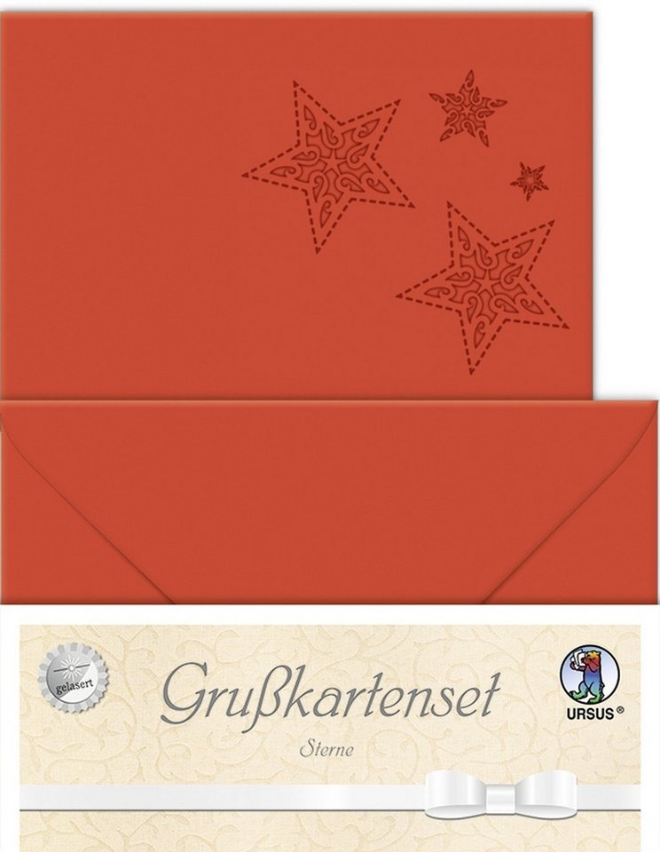 Thumbnail - Ursus - Ludwig Bähr Designpapier Doppelkarte A6 gelasert + Kuvert VE=5 Sets Sterne rubinrot