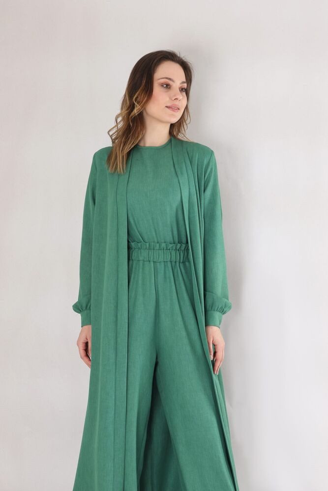 fashionshowcase Blusenkimono Langer Damen Cardigan in Leinenoptik mit Gürtel Langärmlig, Oversize Schnitt