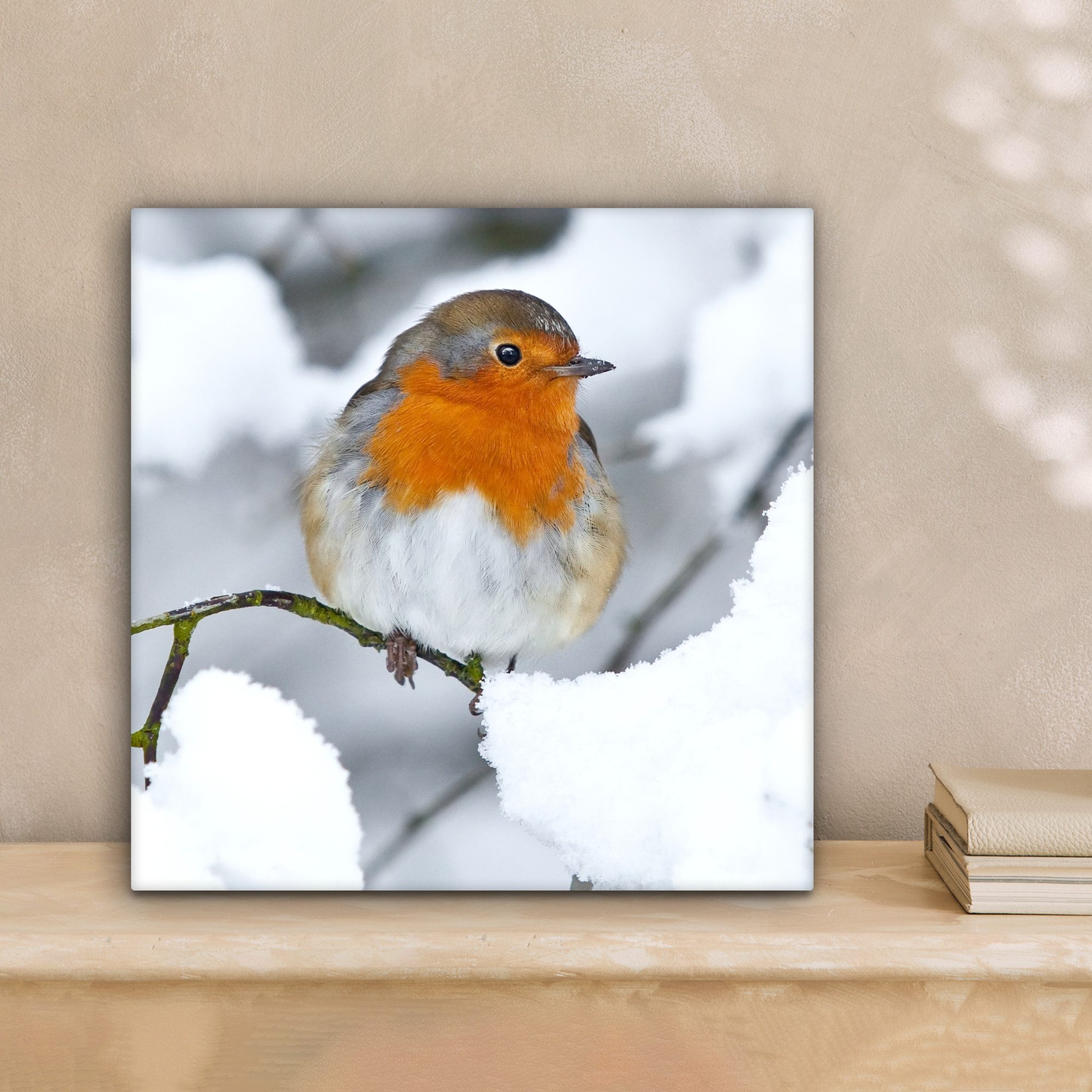 OneMillionCanvasses® Leinwandbild Rotkehlchen - Schnee - Winter, Fotodruck günstig online kaufen
