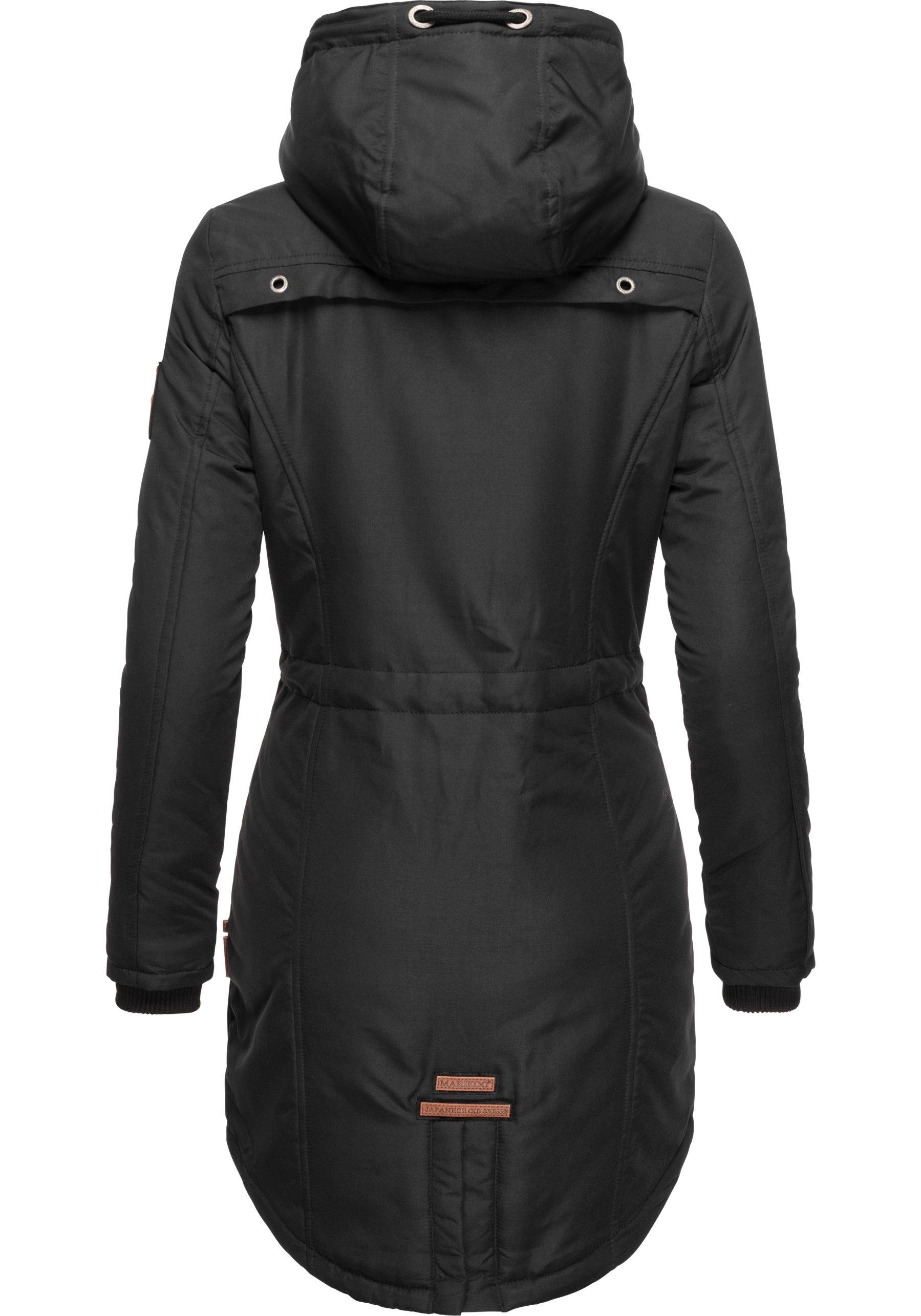 Marikoo Wintermantel Kamii sportlicher schwarz abnehmb. mit Winterparka Kapuze Damen