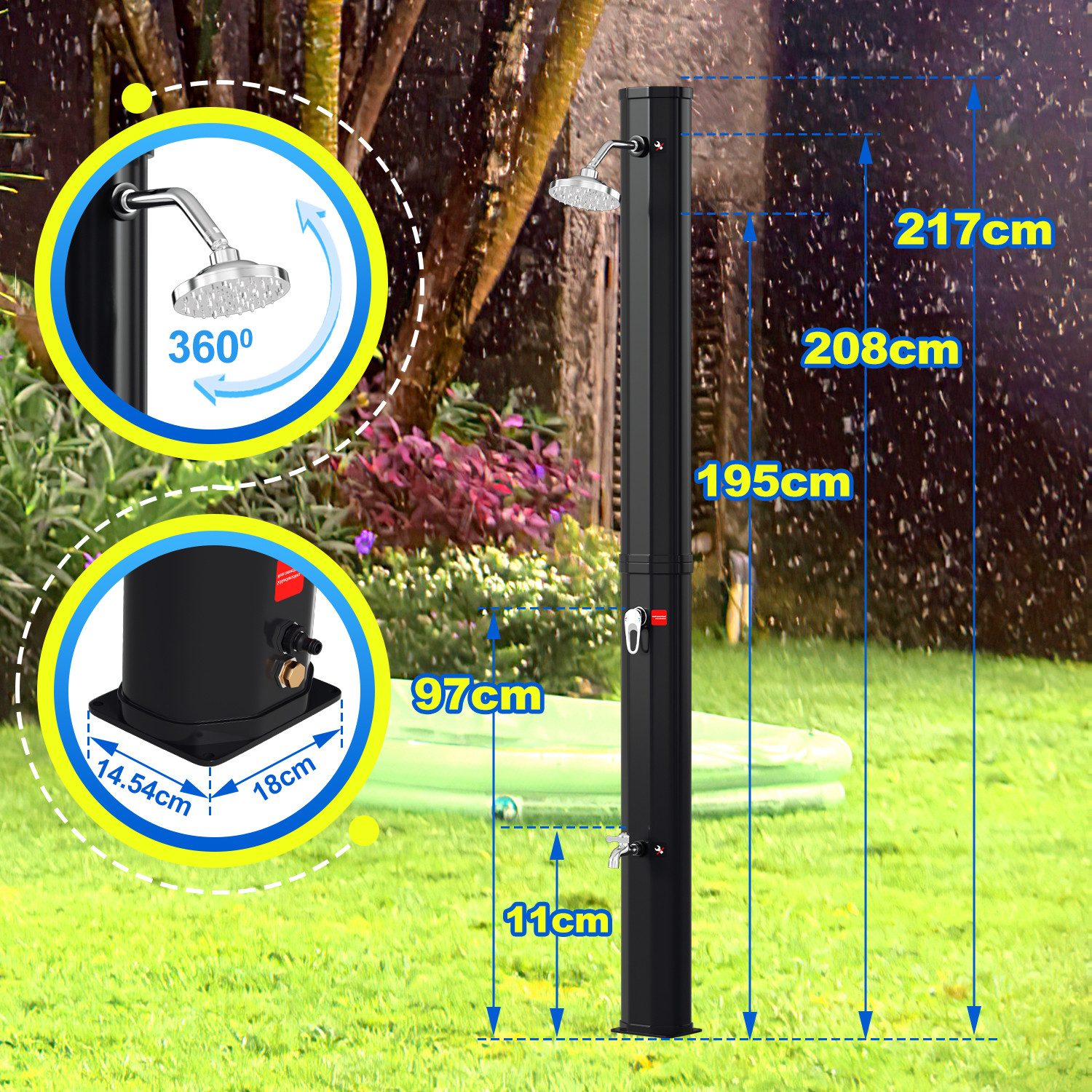 Clanmacy Gartendusche Solardusche 35L mit Fußstempel Schutzhaube Gartendusche Solar (1 St)