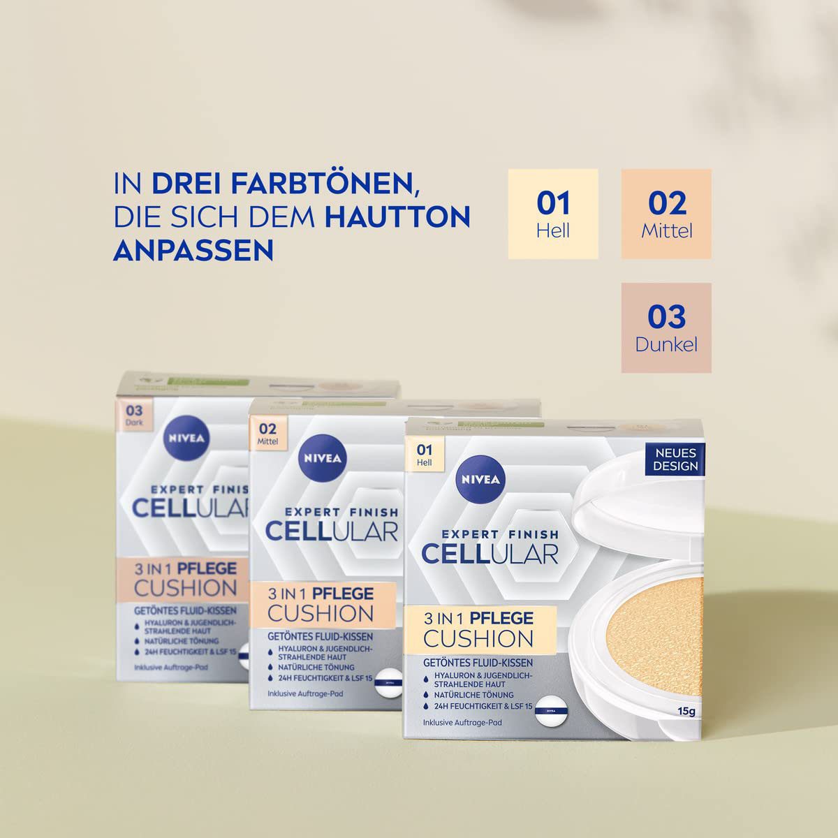 Nivea Foundation CELLULAR EXPERT FINISH 3IN1 CUSHION LSF 15, mit Hyaluronsäure