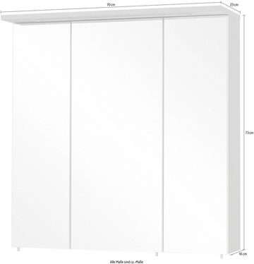 Schildmeyer Spiegelschrank Profil Breite 70 cm, 3-türig, LED-Beleuchtung, Schalter-/Steckdosenbox