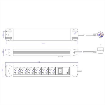 Bachmann CONNECTUS Steckdosenleiste 6x Schutzkontakt Steckdosenleiste (Kabellänge 2 m), Kunststoff, mit Schalter