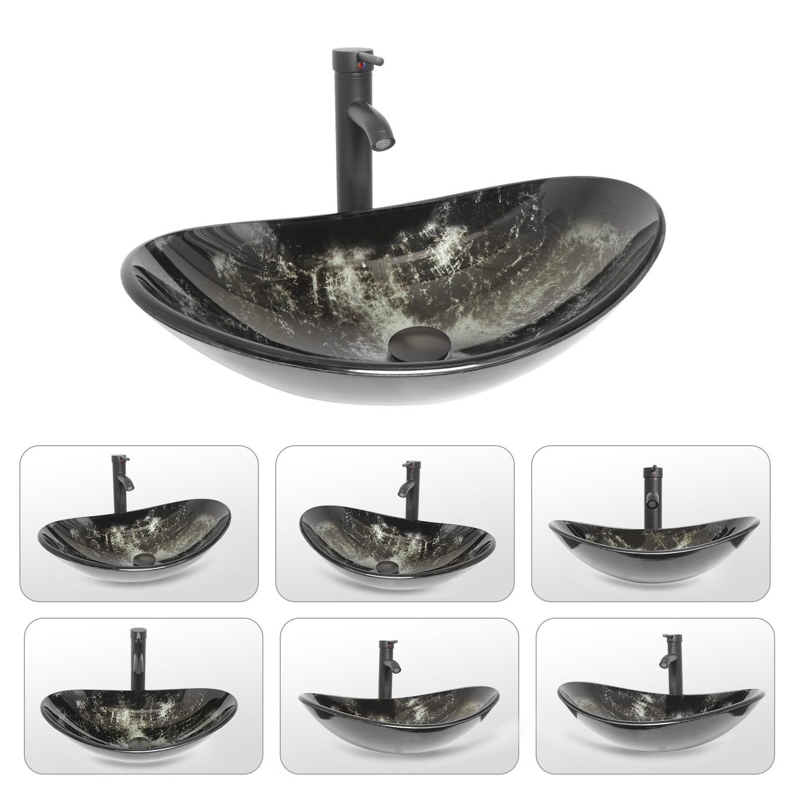 Puluomis Aufsatzwaschbecken Waschbecken Set mit Wasserhahn und Ablaufgarnit günstig online kaufen