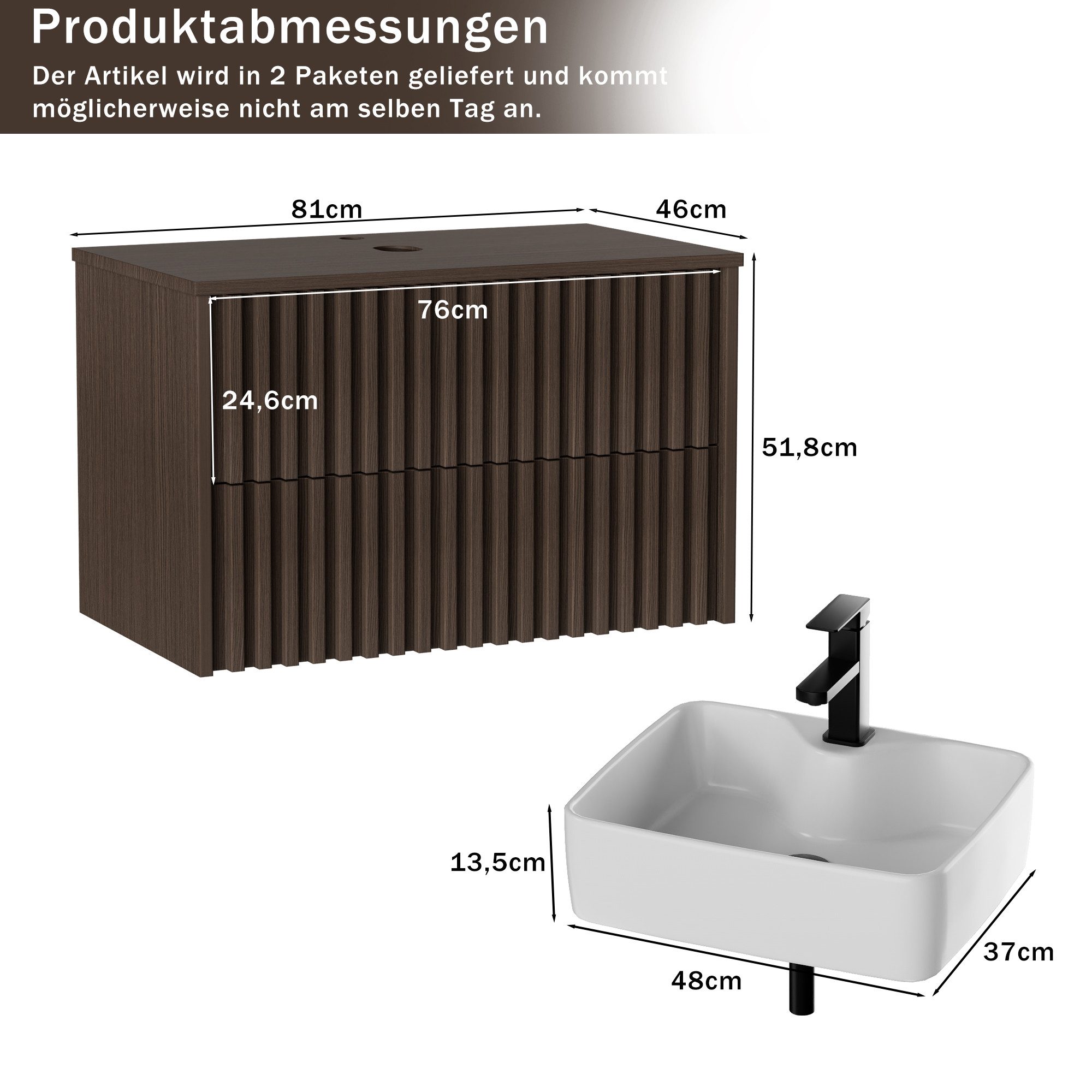 UEV Unterschrank Waschbeckenunterschrank Hängeschrank Badezimmerschrank Wandschrank (Badmöbel, Badezimmmer Schrank) Soft-close Schubladen,Waschbeckenunterschran – Bild 4 von 5