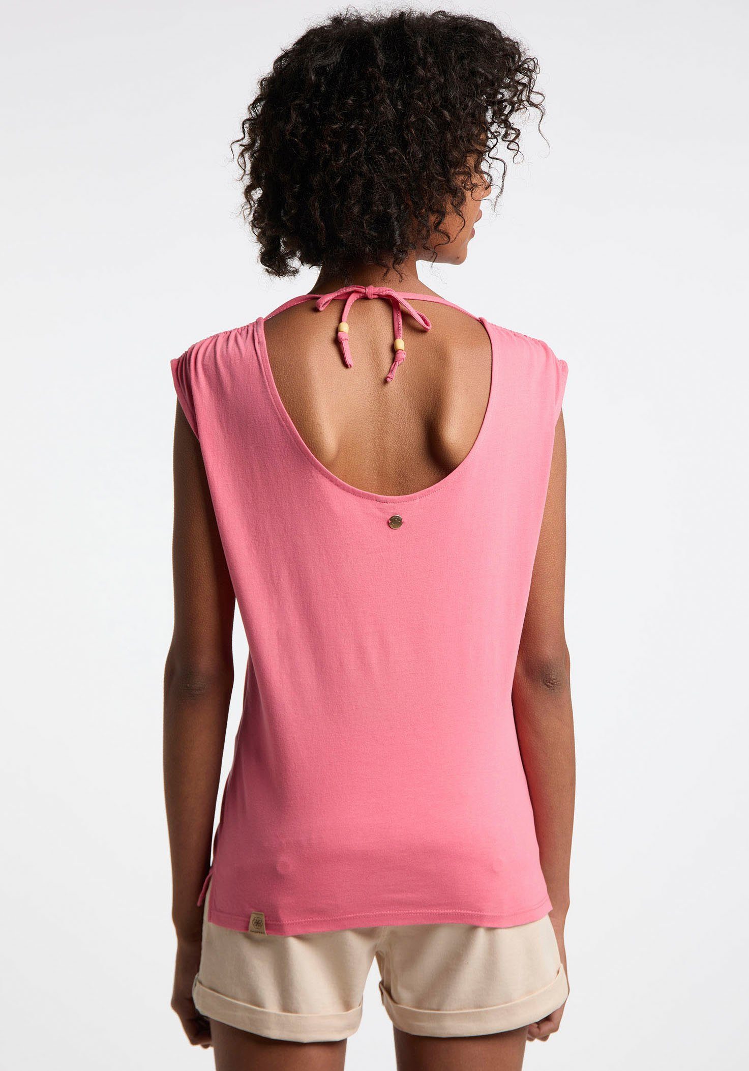 Ragwear Shirttop GRETA mit mit tiefem coral Schnürverschluss Rückenausschnitt
