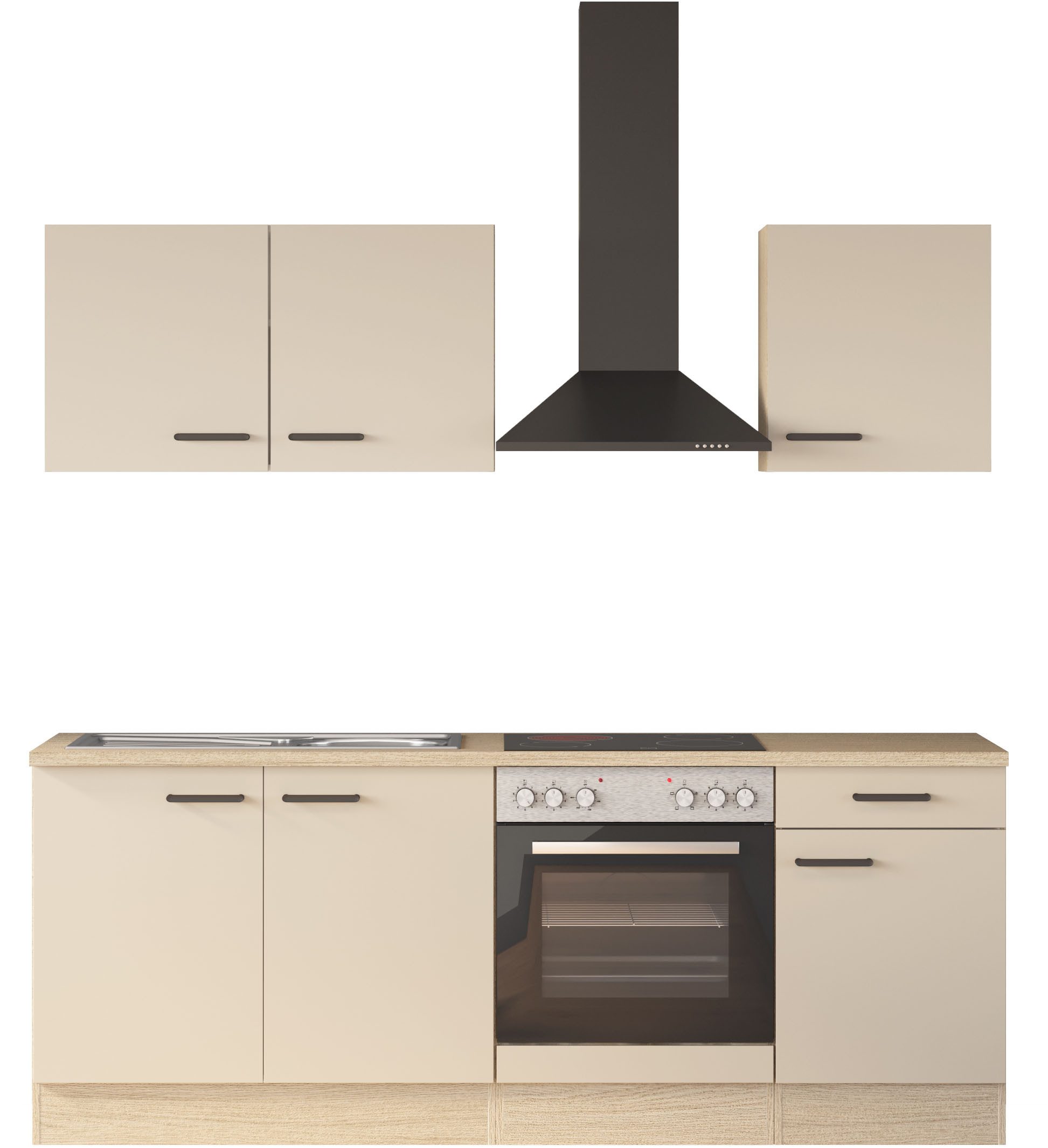 Flex-Well Küche Creso, Breite 210 cm, wahlweise mit E-Geräte und Spüle in Edelstahl und schwarz