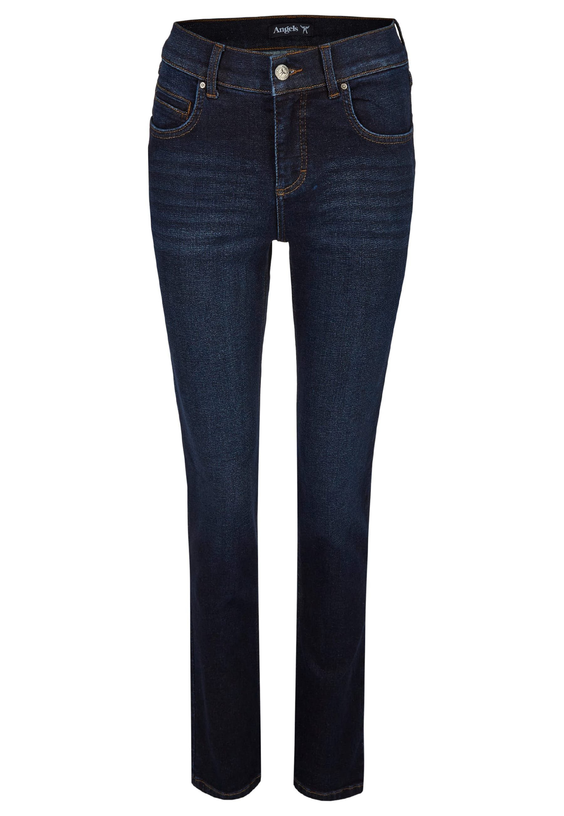 Direkt geführter Laden ANGELS Straight-Jeans Jeans Cici Used-Waschung indigo mit mit Label-Applikationen