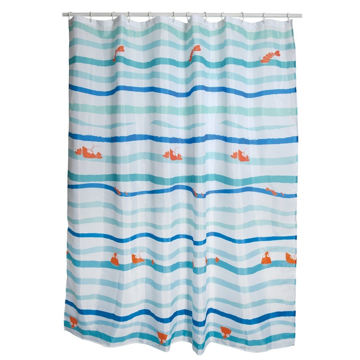MSV Duschvorhang DEEP OCEAN Breite 180 cm, Textil-Duschvorhang, 100% Polyester, wasserabweisend, Anti-Schimmel-Effekt, waschbar 30°, maritimes Design, Farbe weiß / bunt, 180 x 200 cm