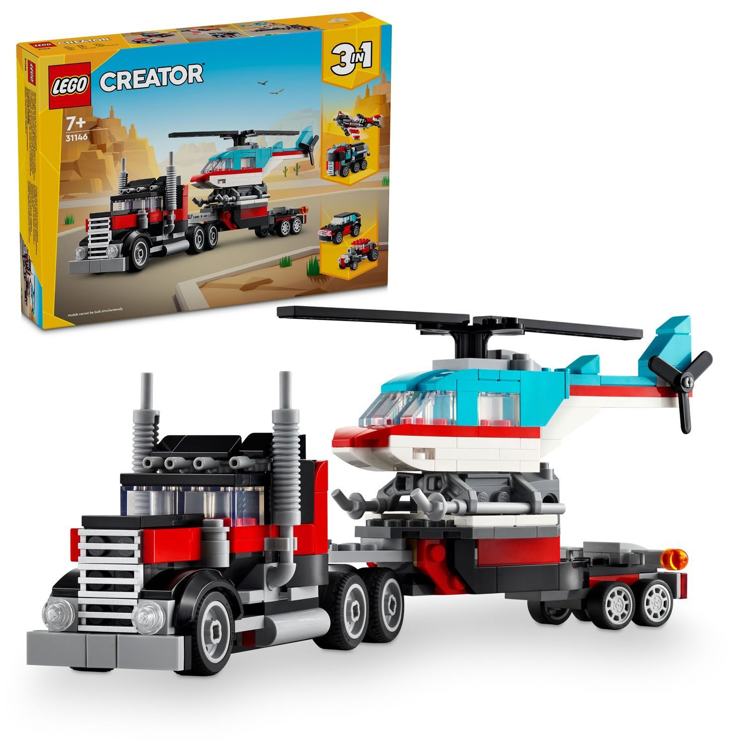 LEGO® Creator Tieflader mit Hubschrauber Konstruktionsspielsteine, (Tieflader mit Hubschrauber, Klemmbausteine), Made in Europe