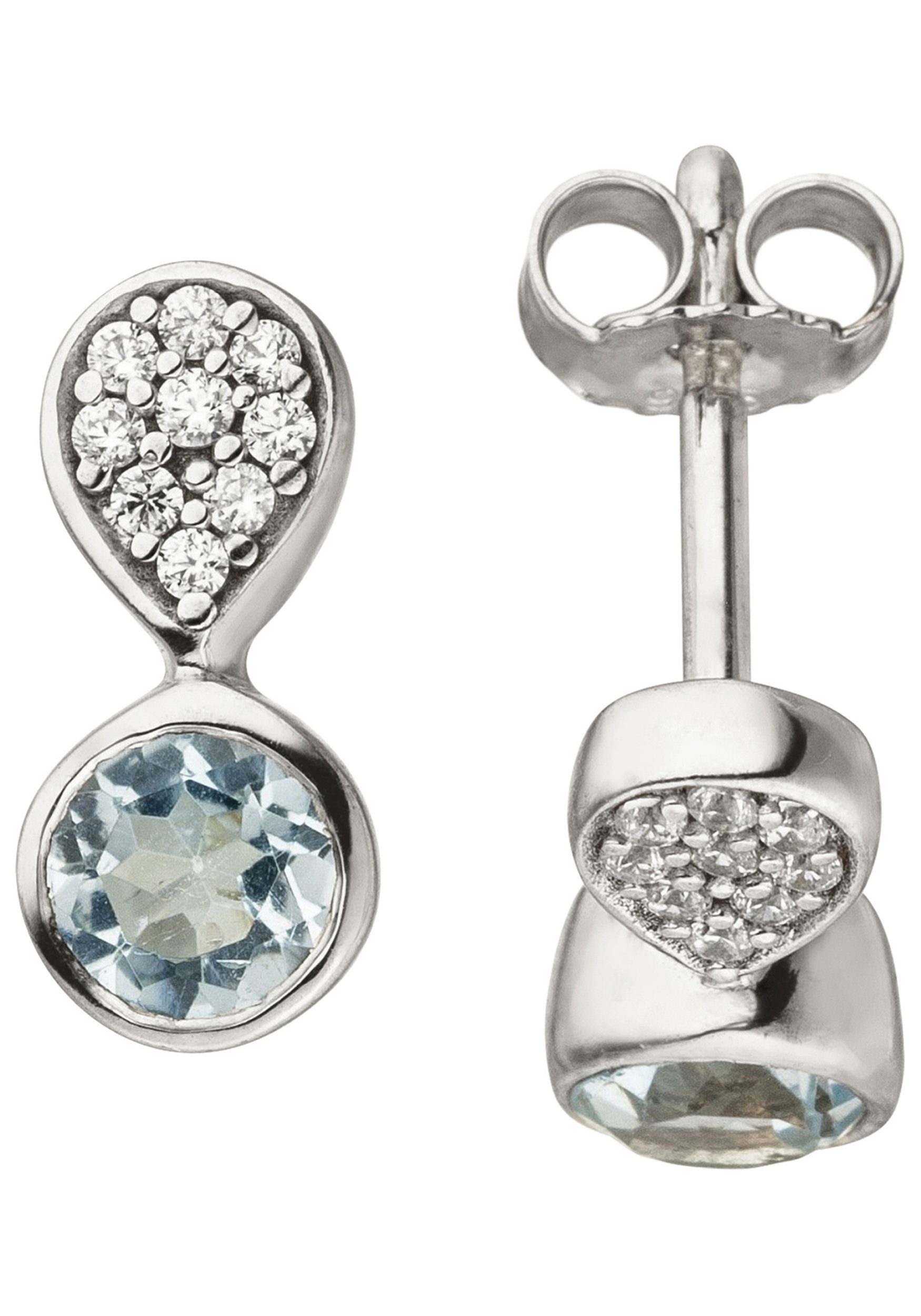 JOBO Paar Ohrstecker Ohrringe Silberohrringe 11 mm, 925 Silber mit Blautopas und 18 Zirkonia